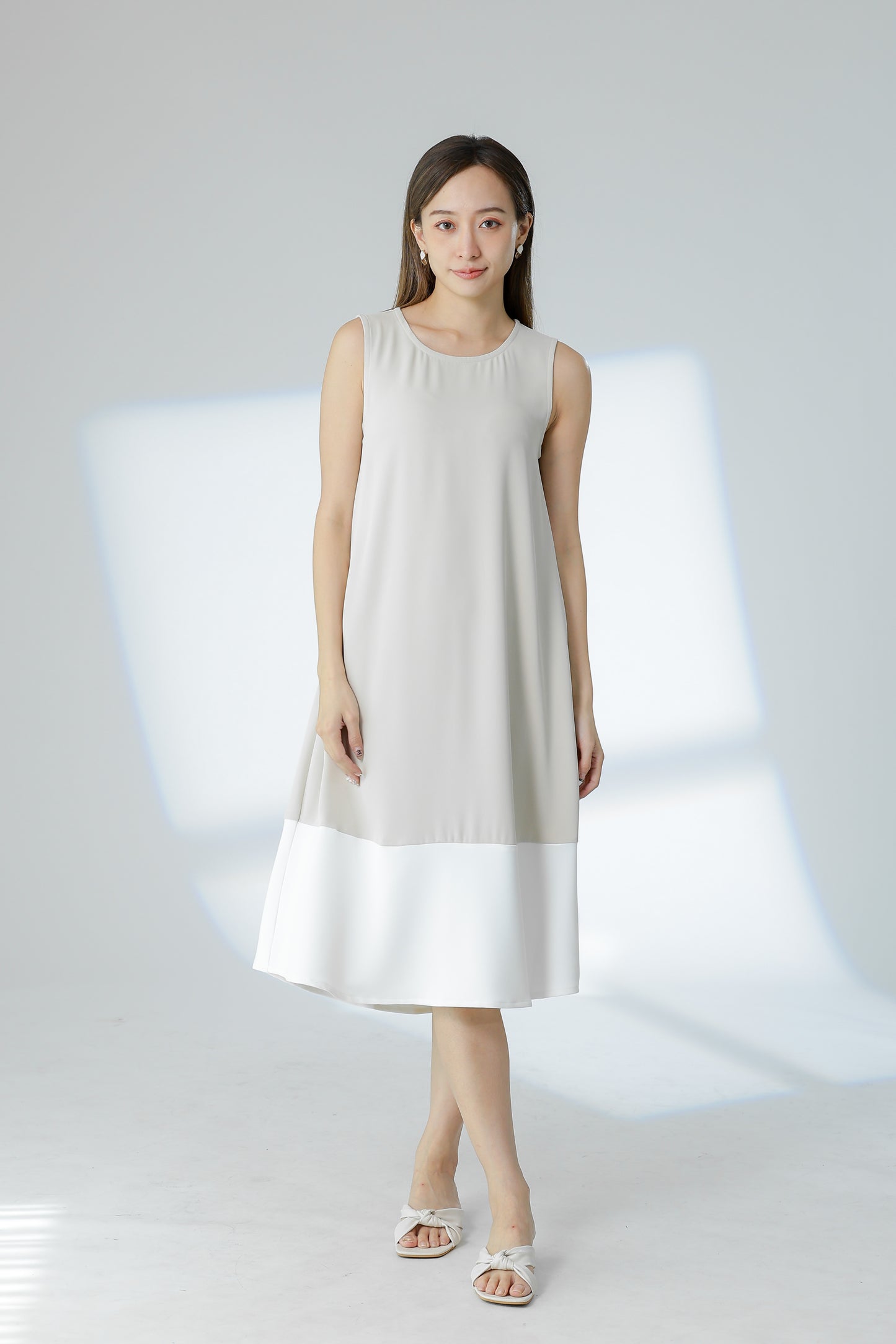 Camille Colour Block Dress - Beige/Ivory