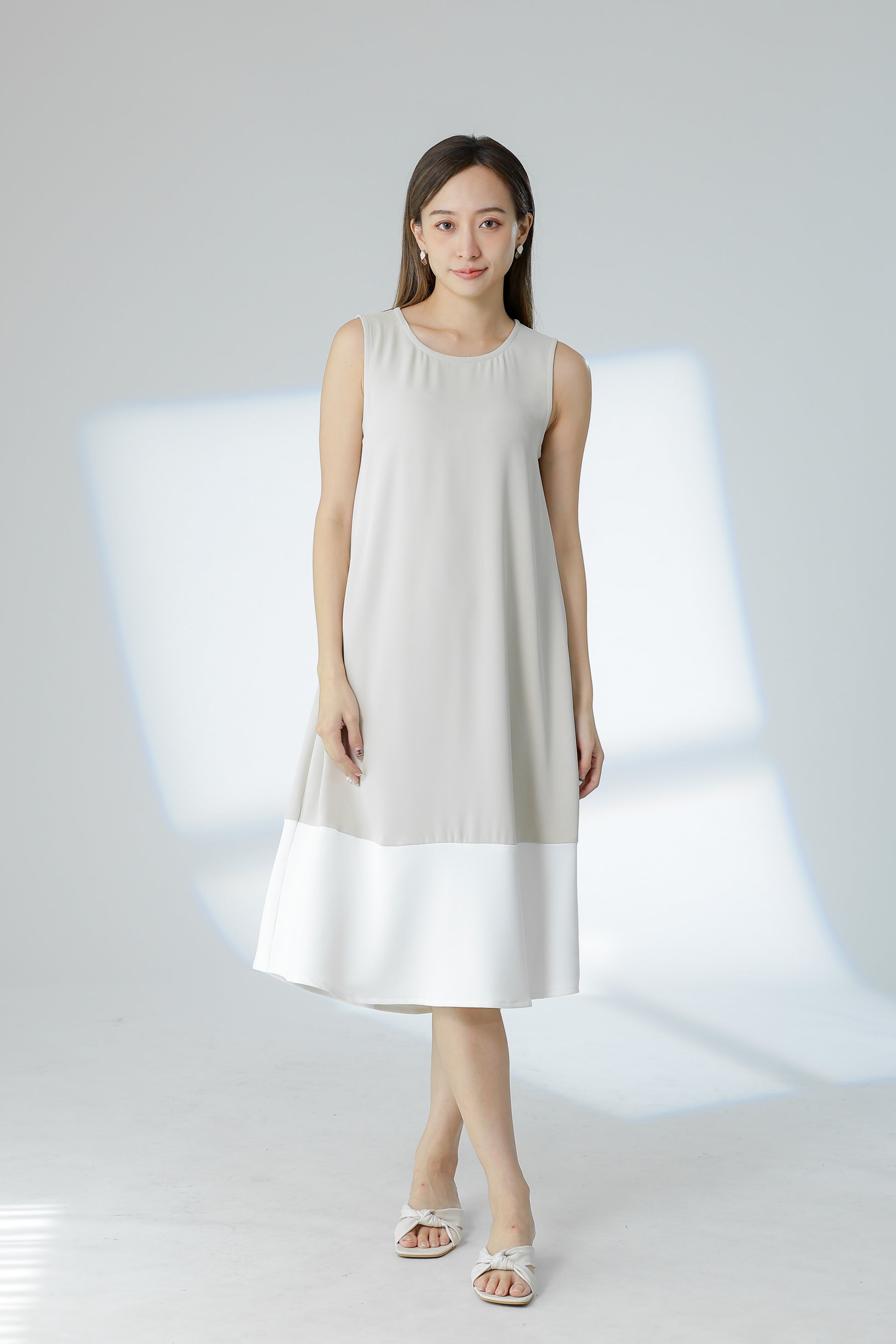 Camille Colour Block Dress - Beige/Ivory