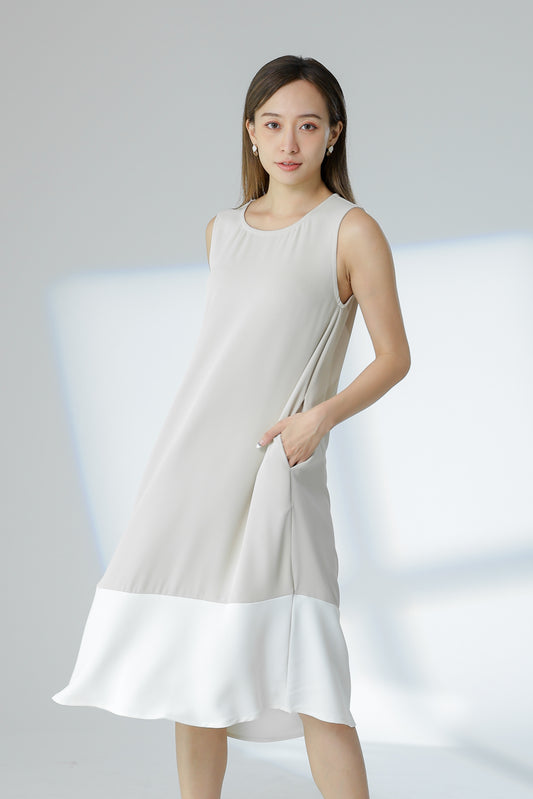 Camille Colour Block Dress - Beige/Ivory