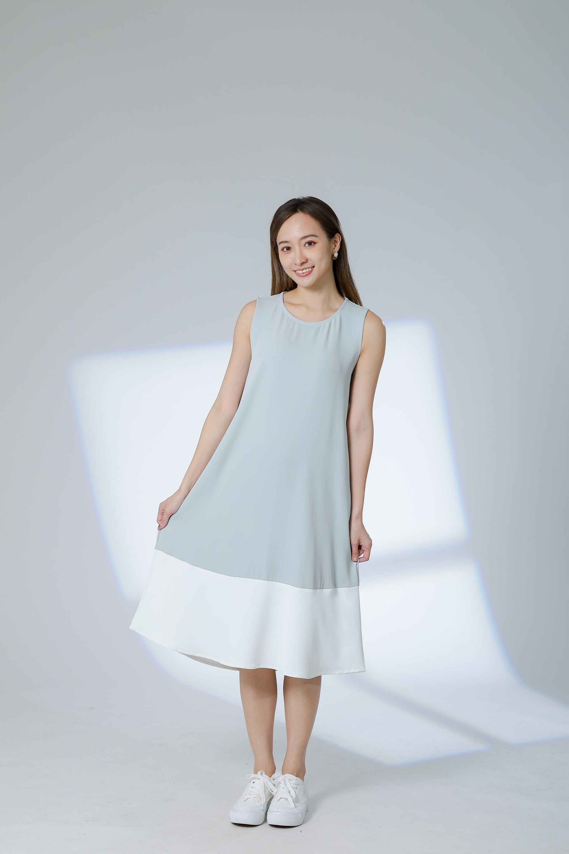 Camille Colour Block Dress - Sage/Ivory