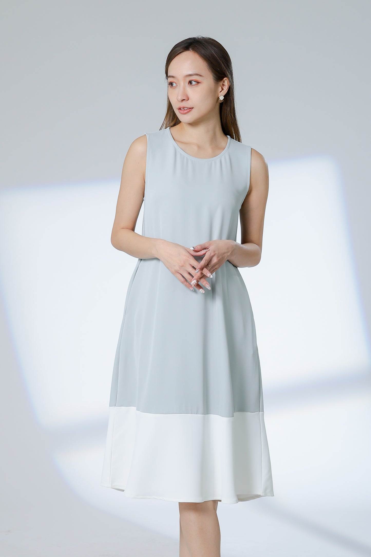 Camille Colour Block Dress - Sage/Ivory