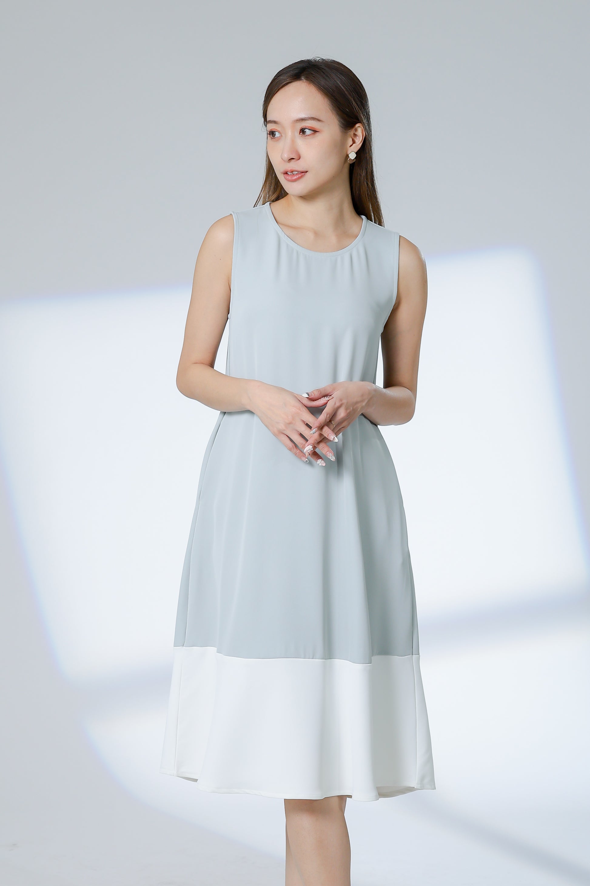 Camille Colour Block Dress - Sage/Ivory