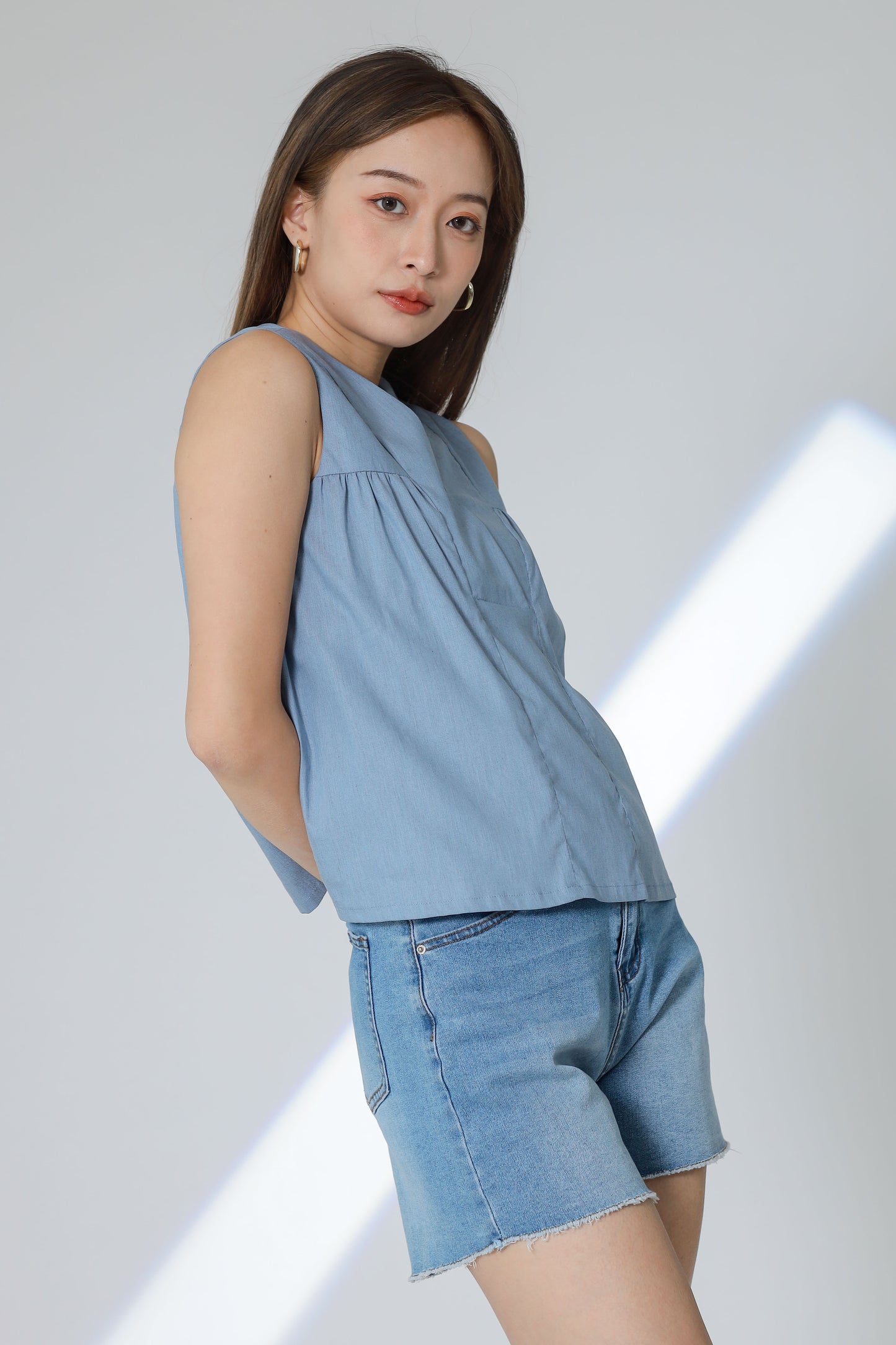 Camira Babydoll Top - Light Blue