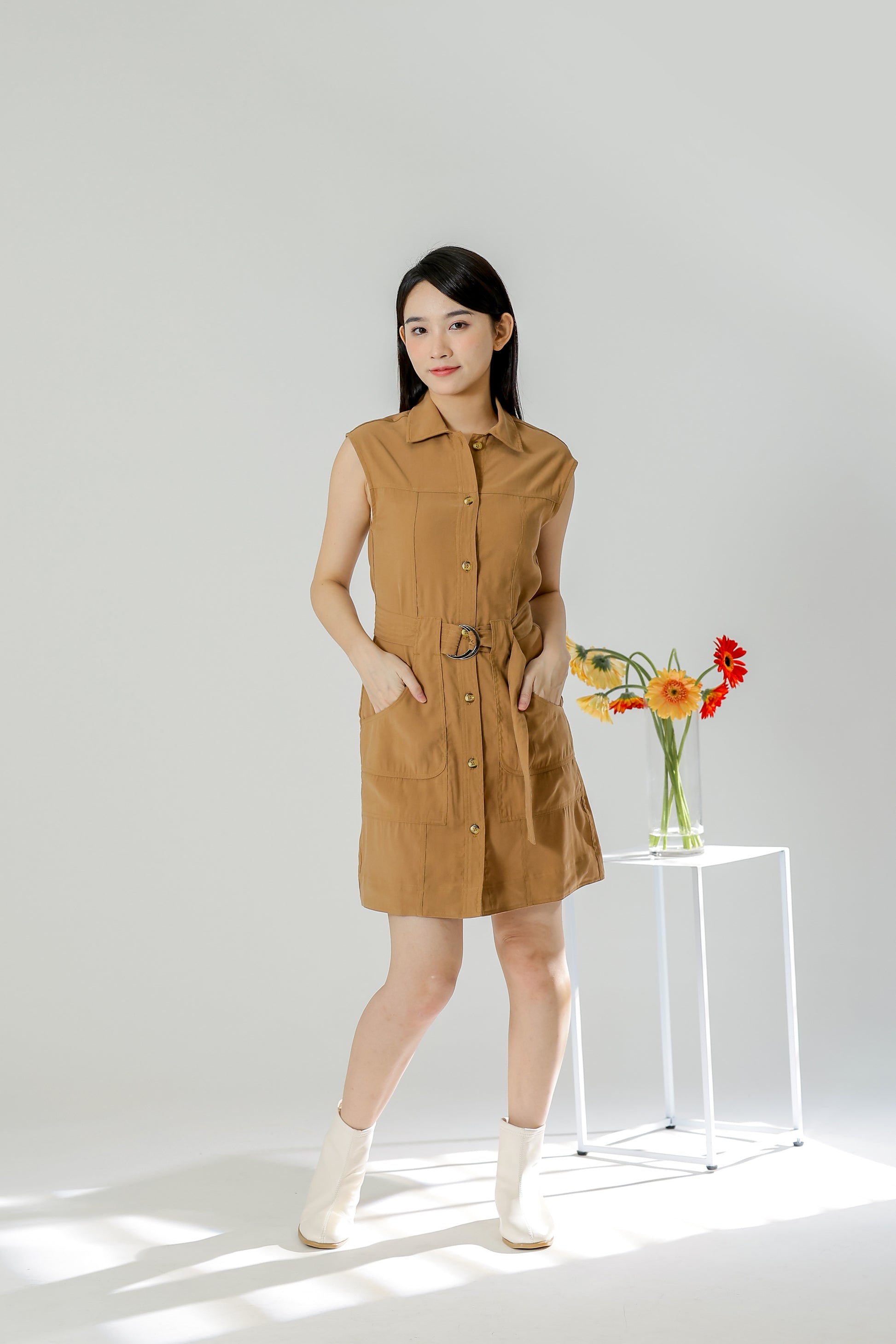Claire Safari Shift Dress - Khaki