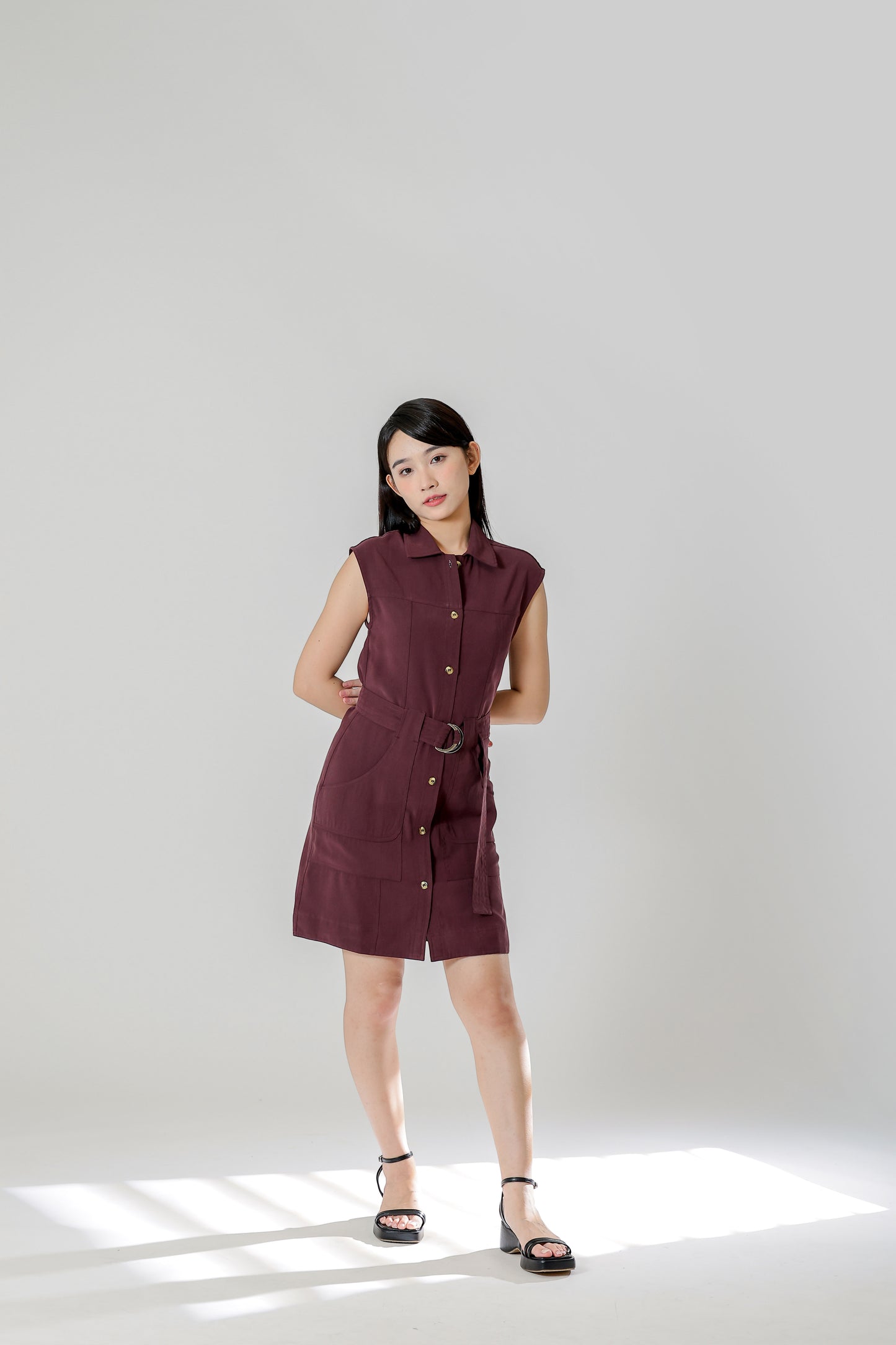 Claire Safari Shift Dress - Plum