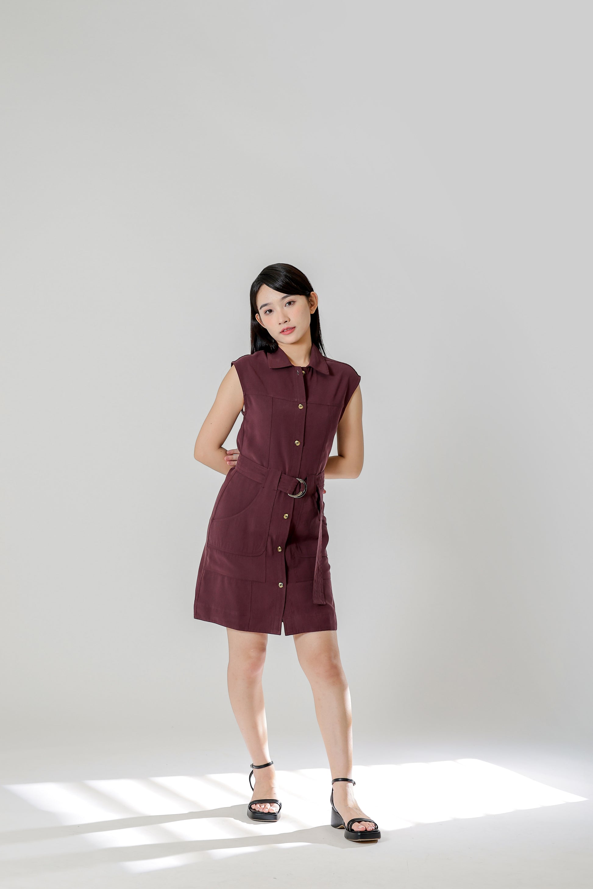 Claire Safari Shift Dress - Plum