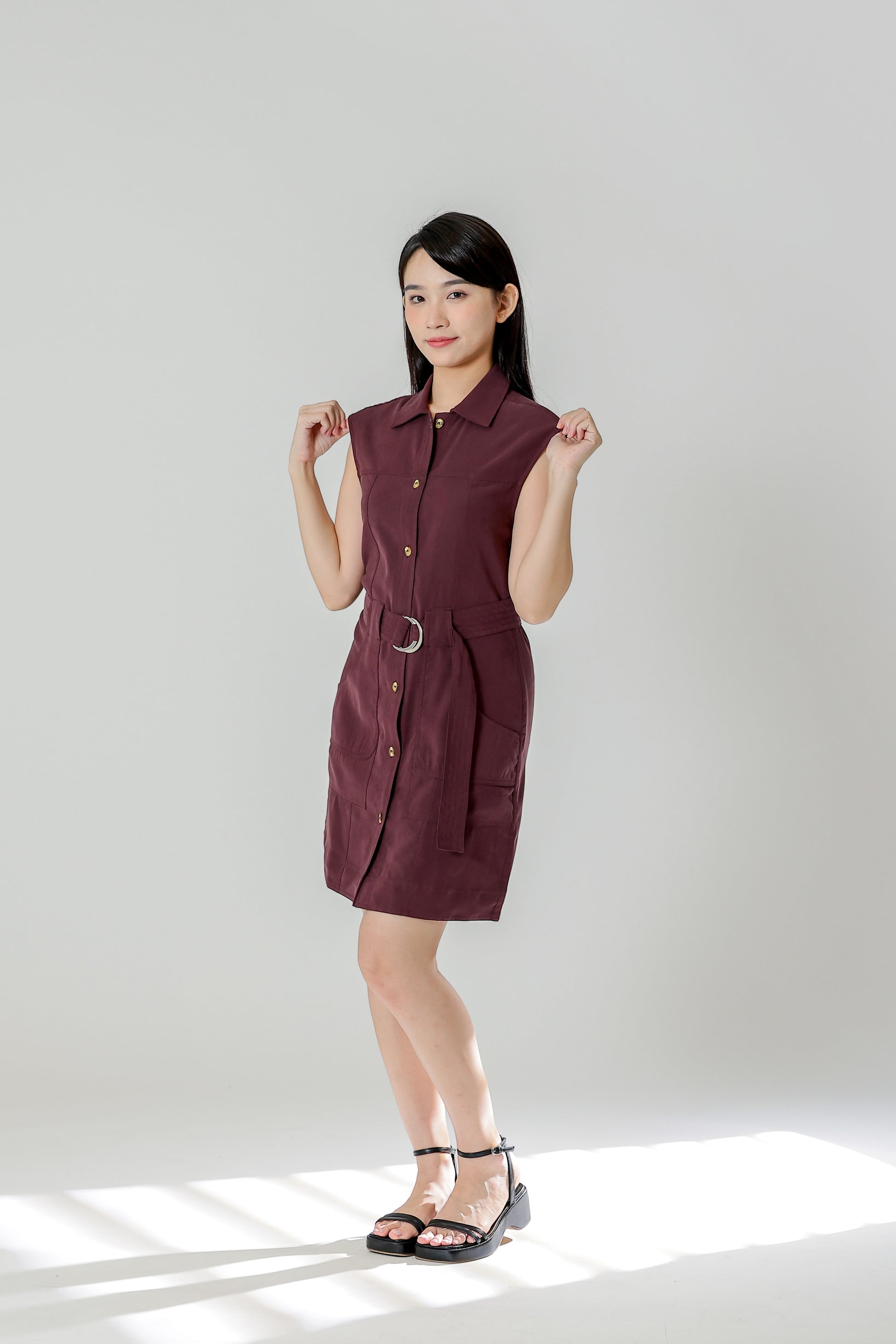 Claire Safari Shift Dress - Plum