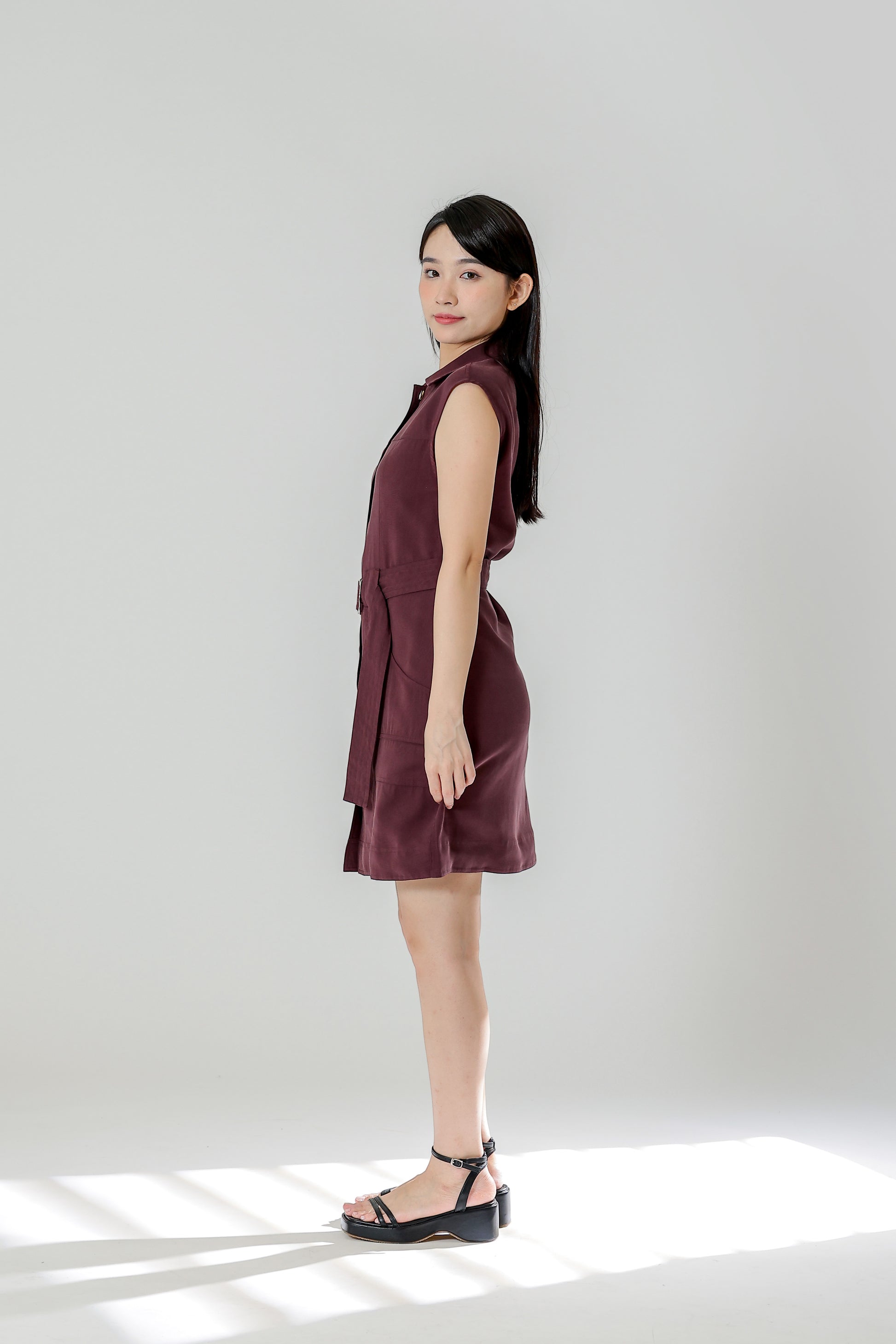 Claire Safari Shift Dress - Plum