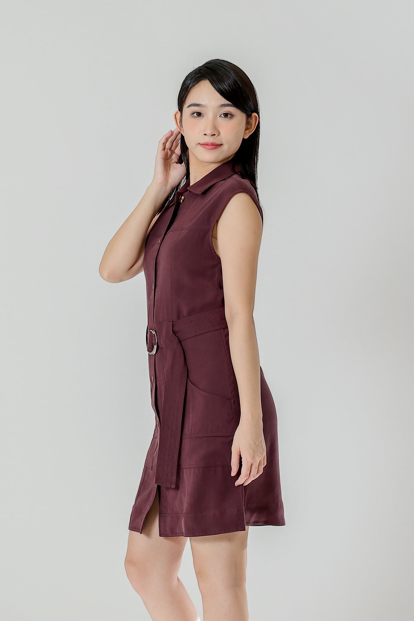 Claire Safari Shift Dress - Plum