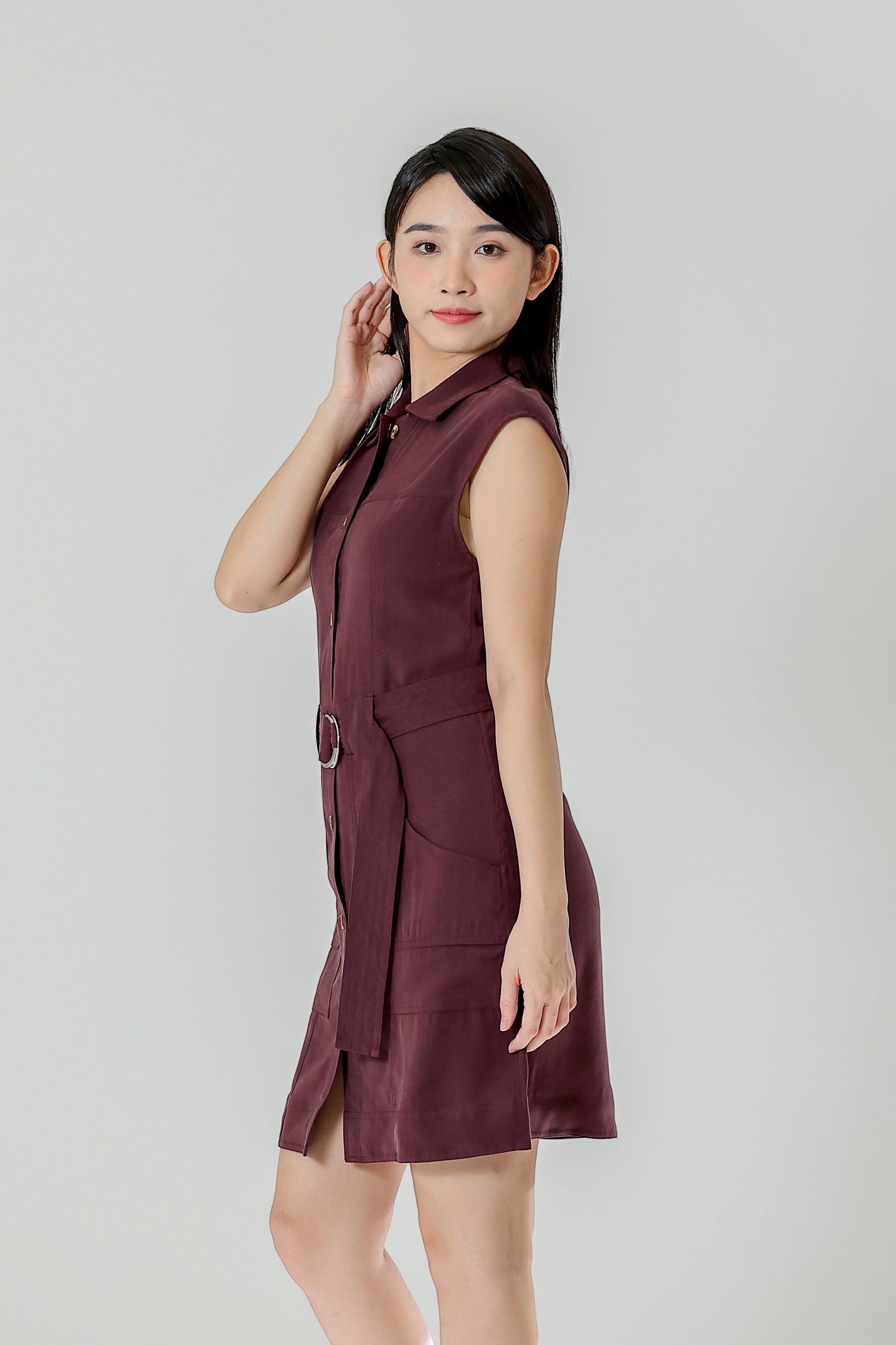 Claire Safari Shift Dress - Plum