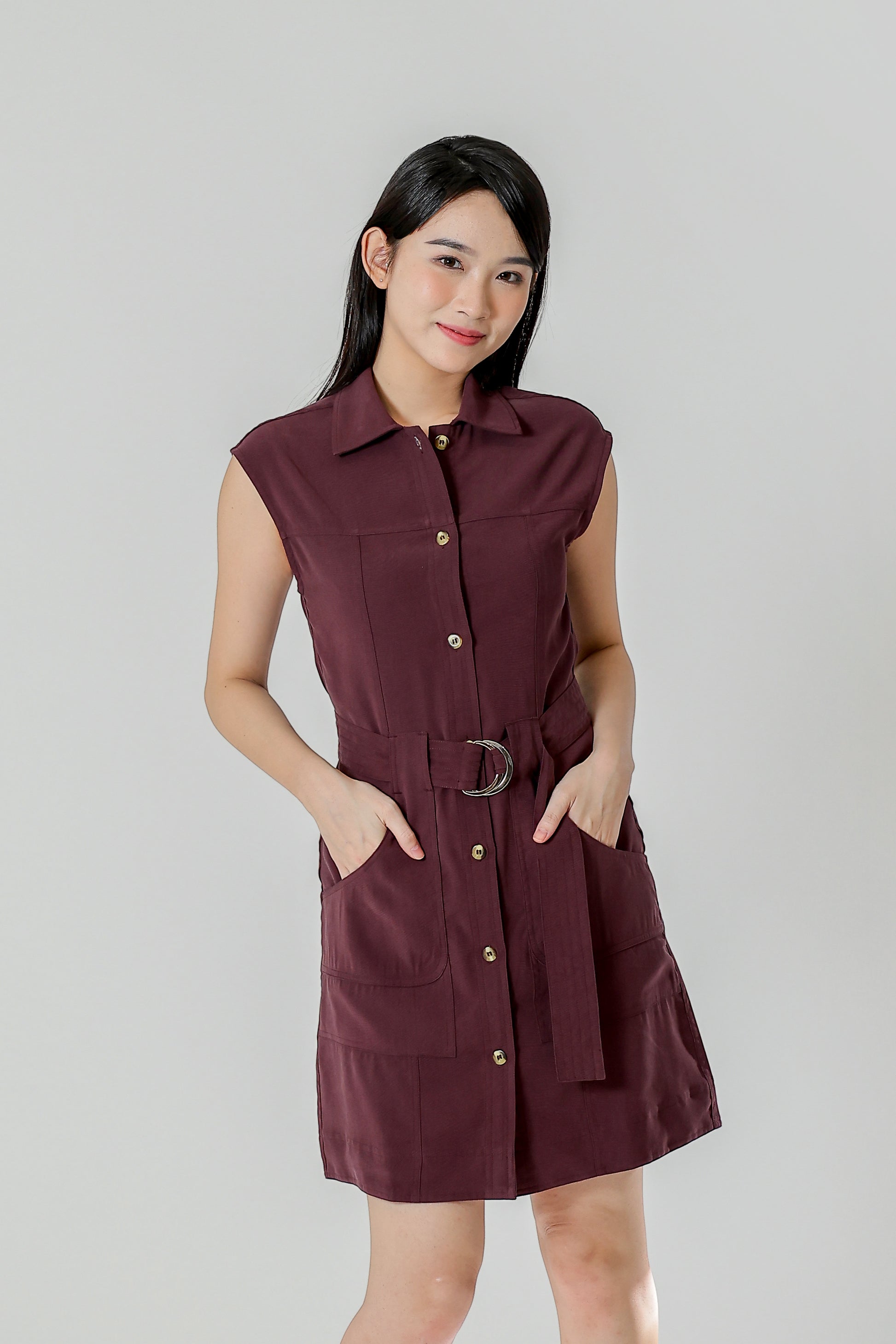 Claire Safari Shift Dress - Plum