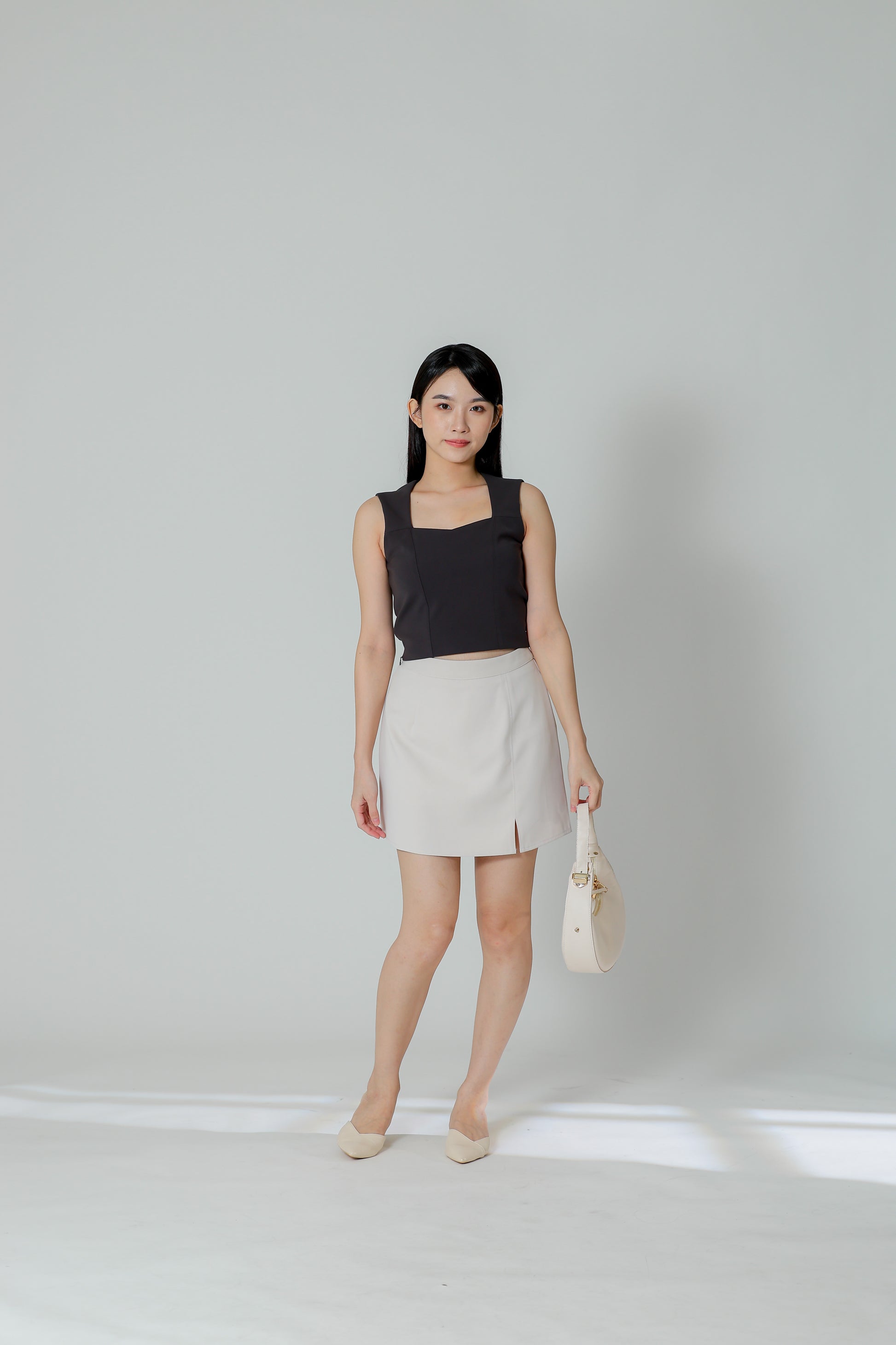 Cora Sweetheart Cropped Top - Dk Grey