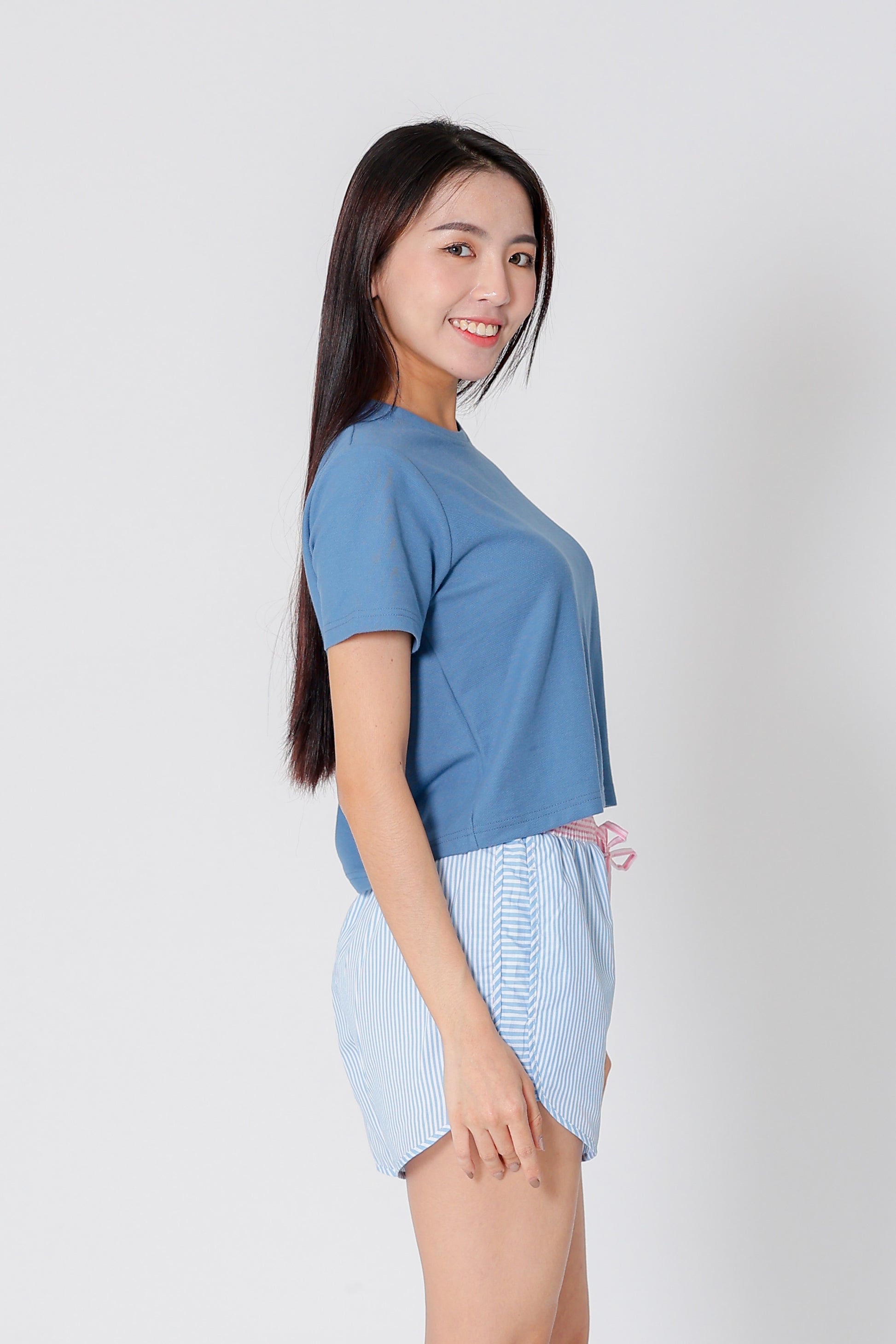 Dayna Round Neck Tee - Steel Blue