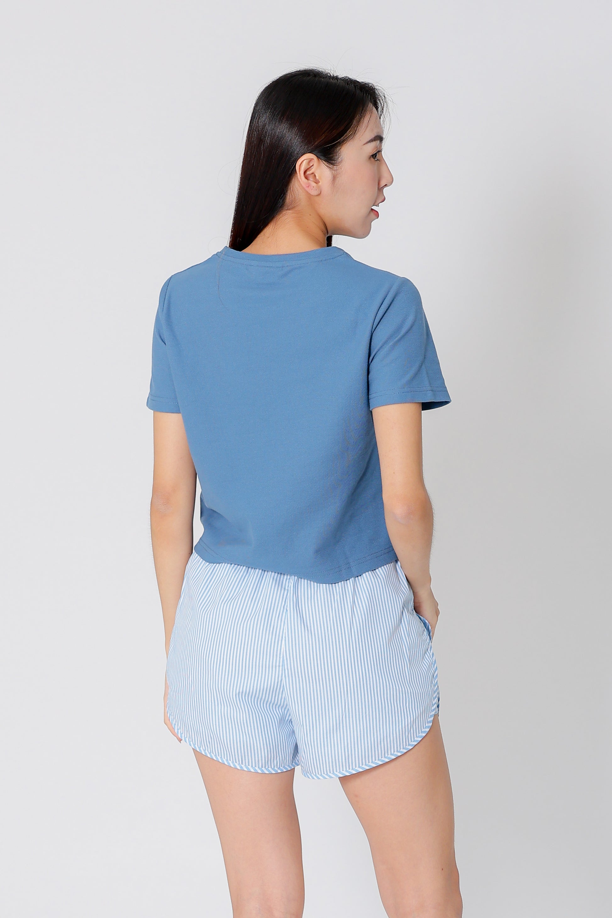Dayna Round Neck Tee - Steel Blue