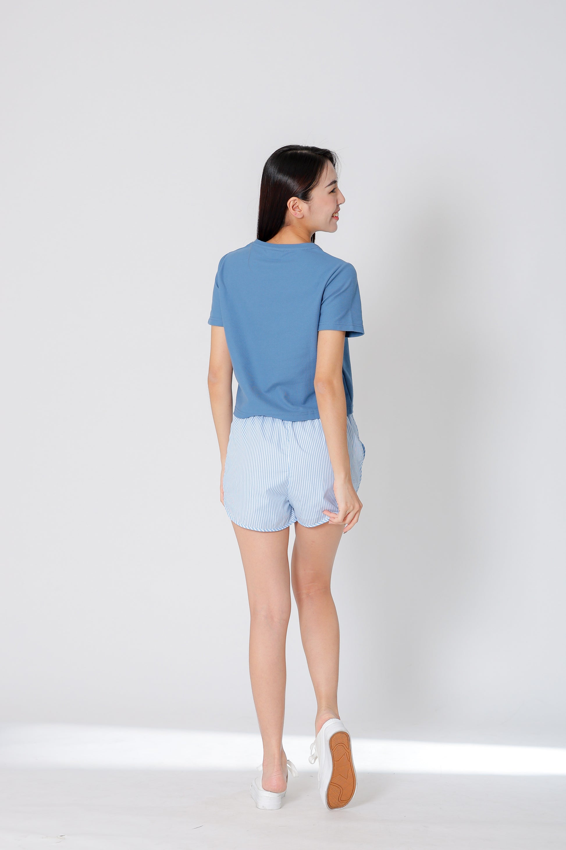 Dayna Round Neck Tee - Steel Blue