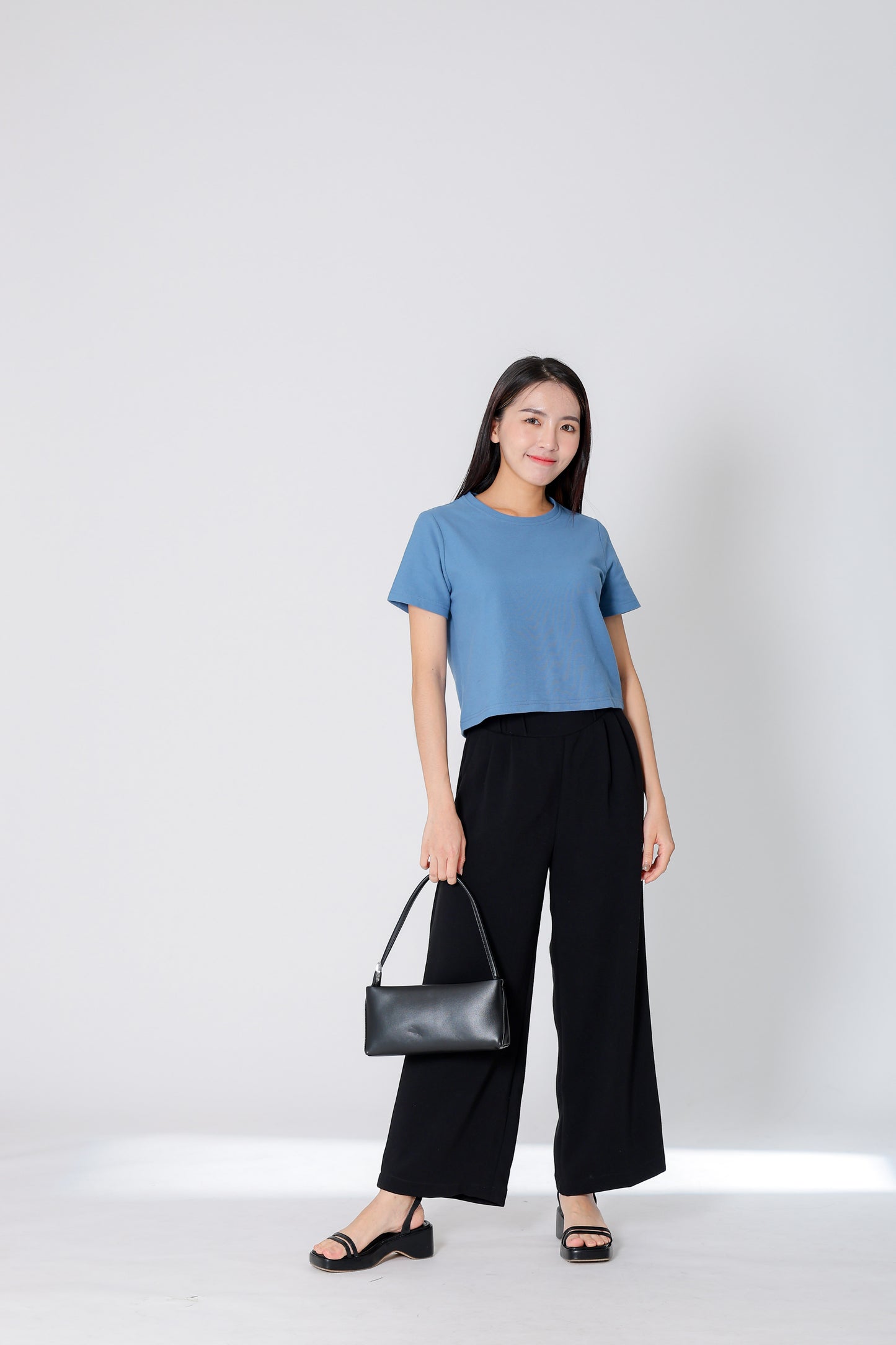 Dayna Round Neck Tee - Steel Blue
