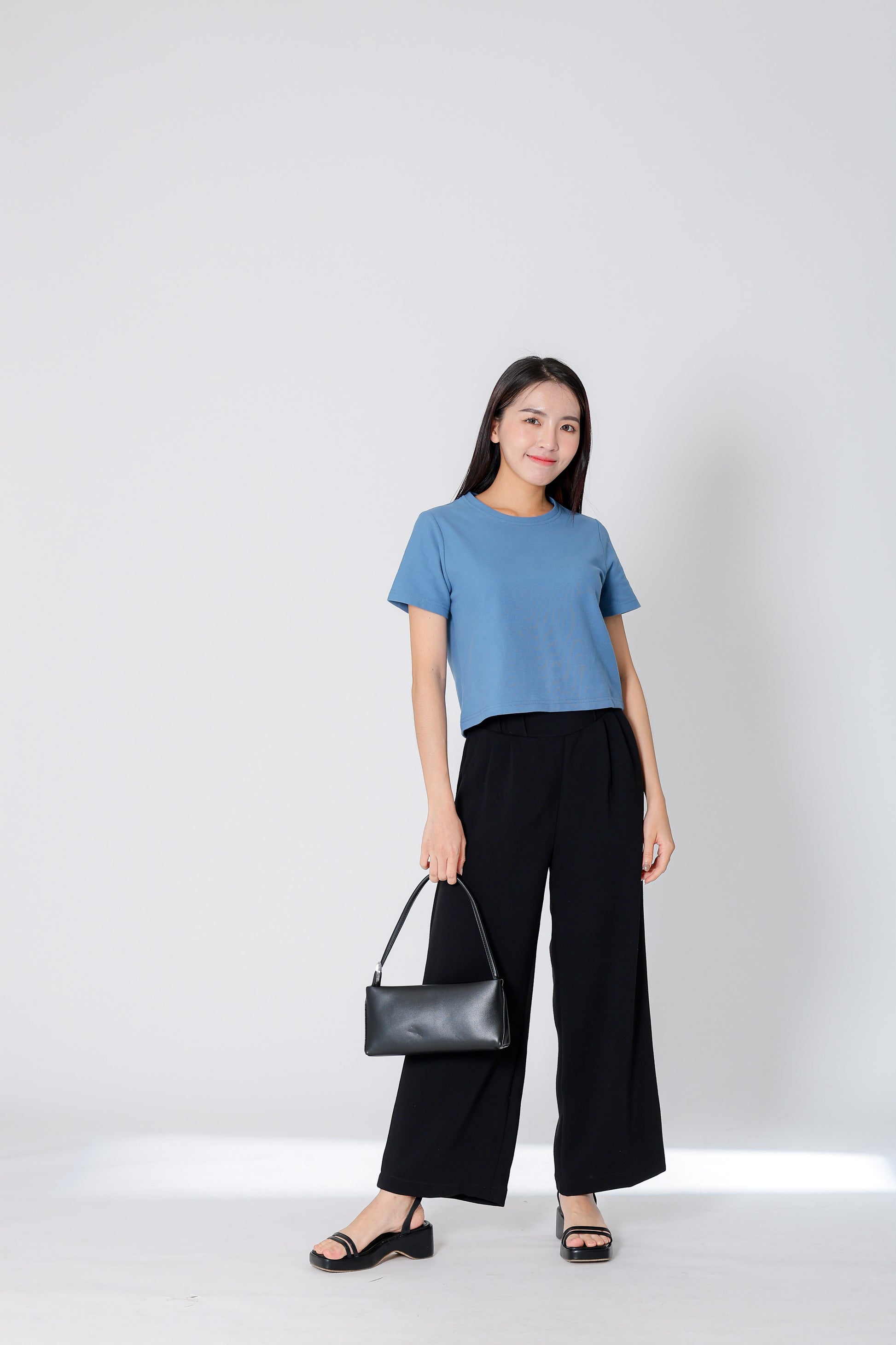 Dayna Round Neck Tee - Steel Blue