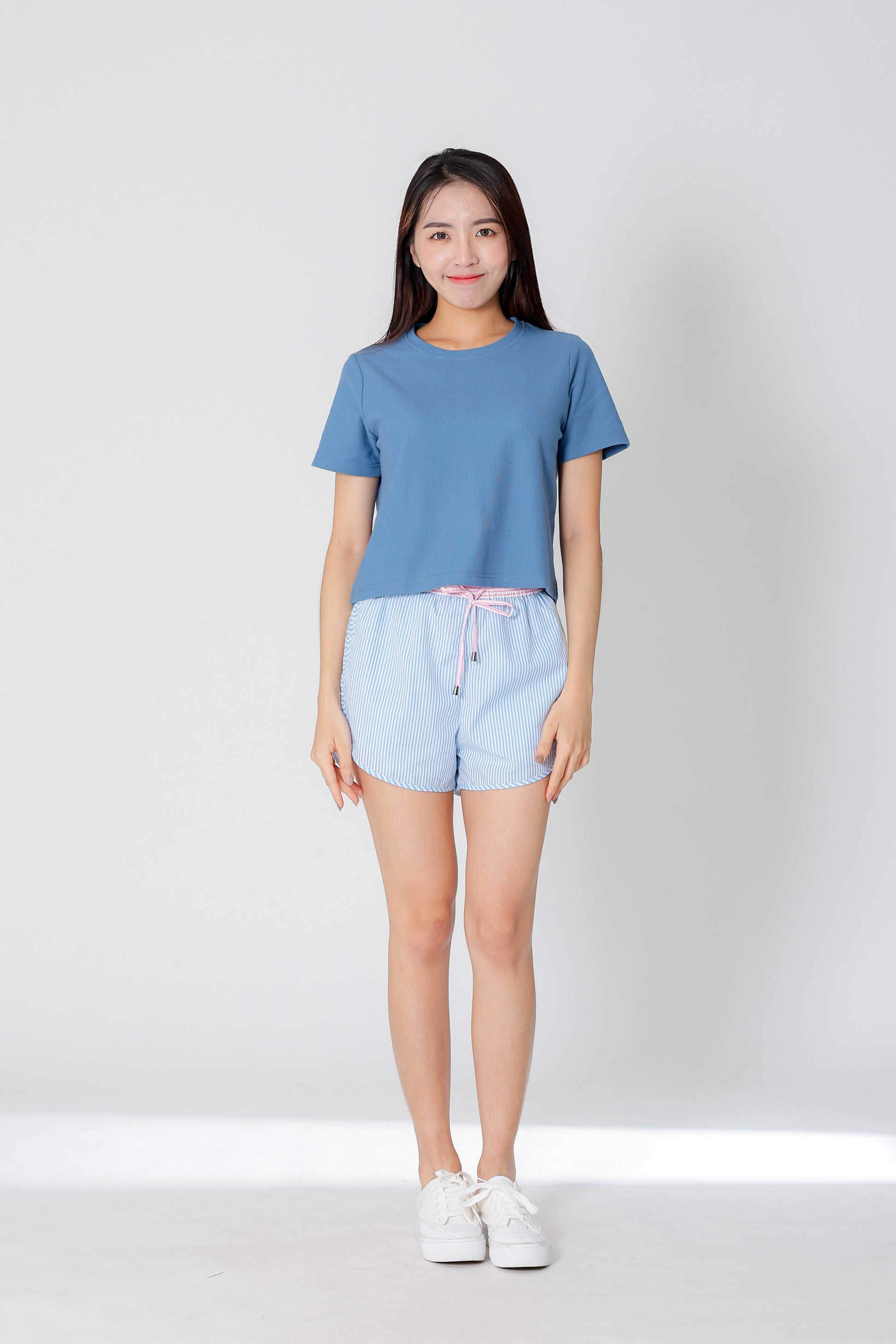 Dayna Round Neck Tee - Steel Blue
