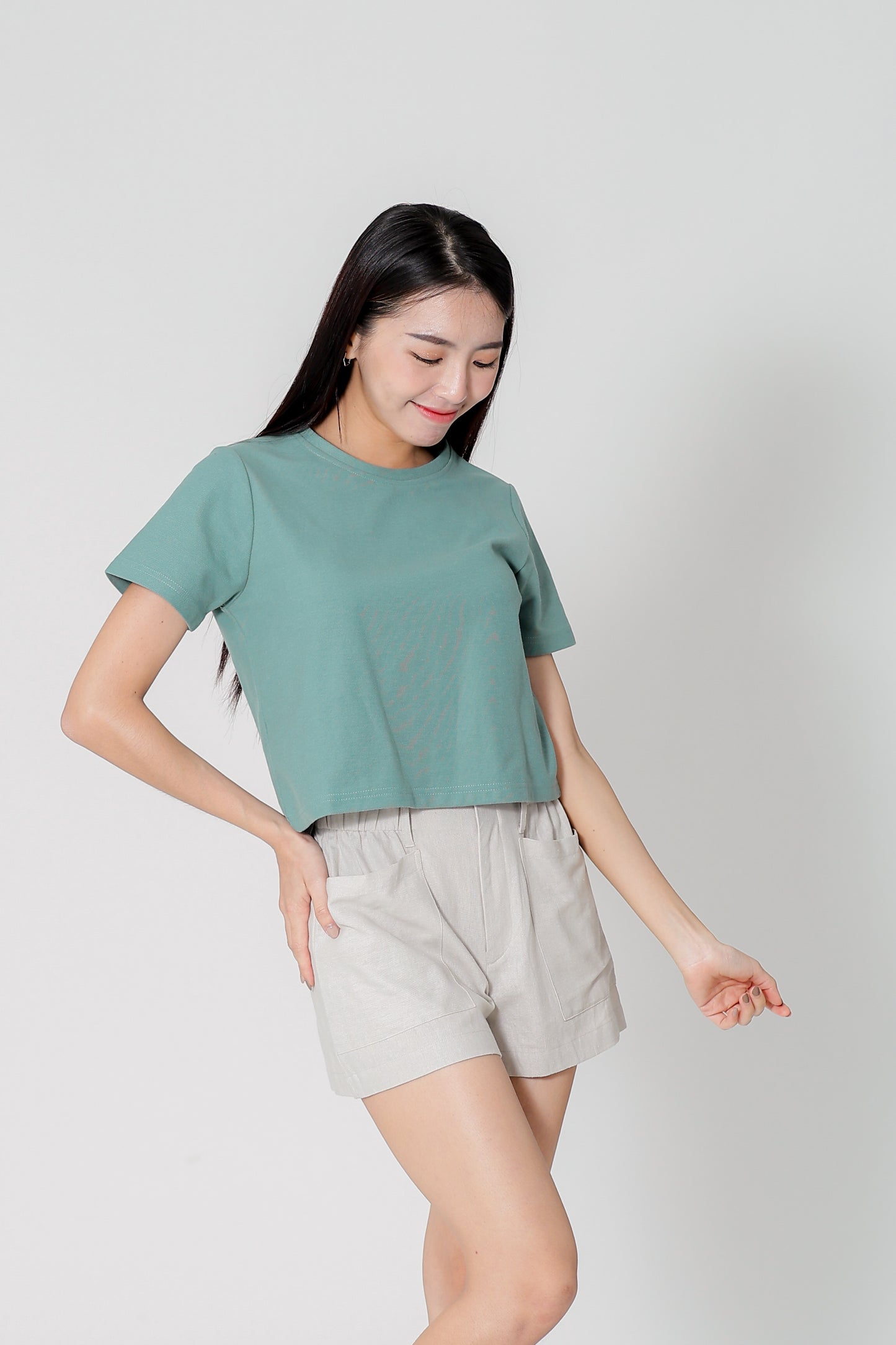 Dayna Round Neck Tee - Mineral Green