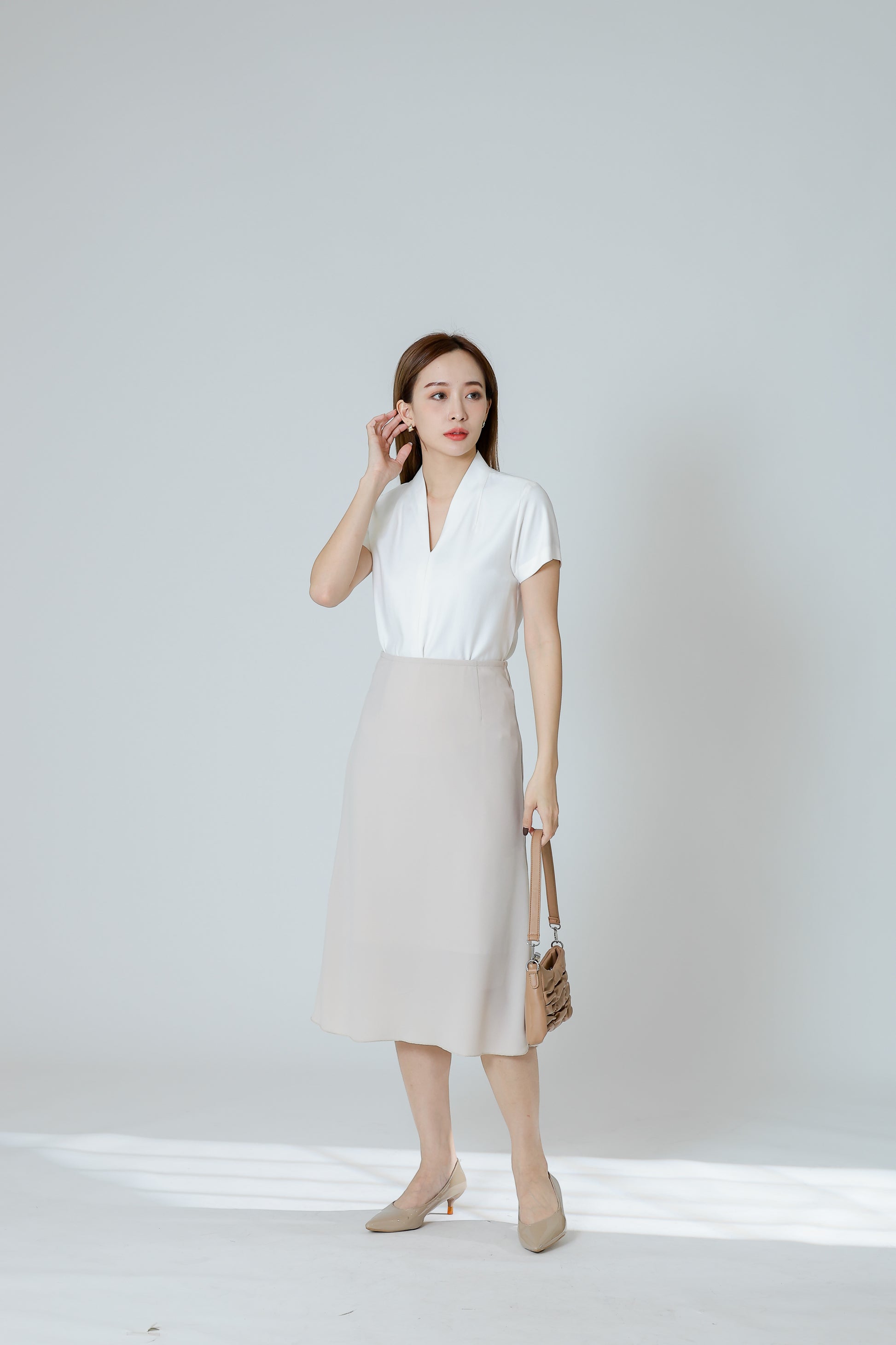 Delphina A Line Skirt - Beige