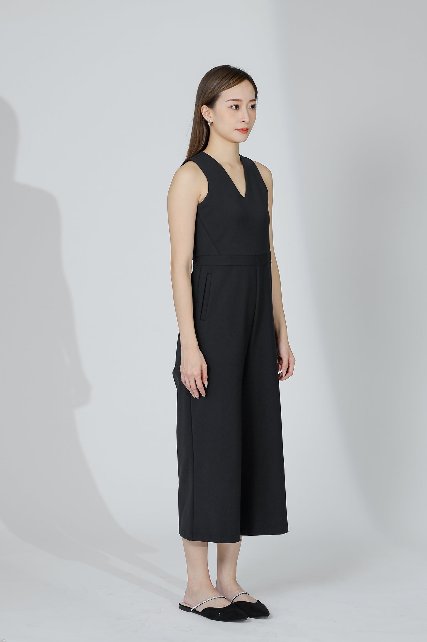 Devon V-Neck Romper - Black