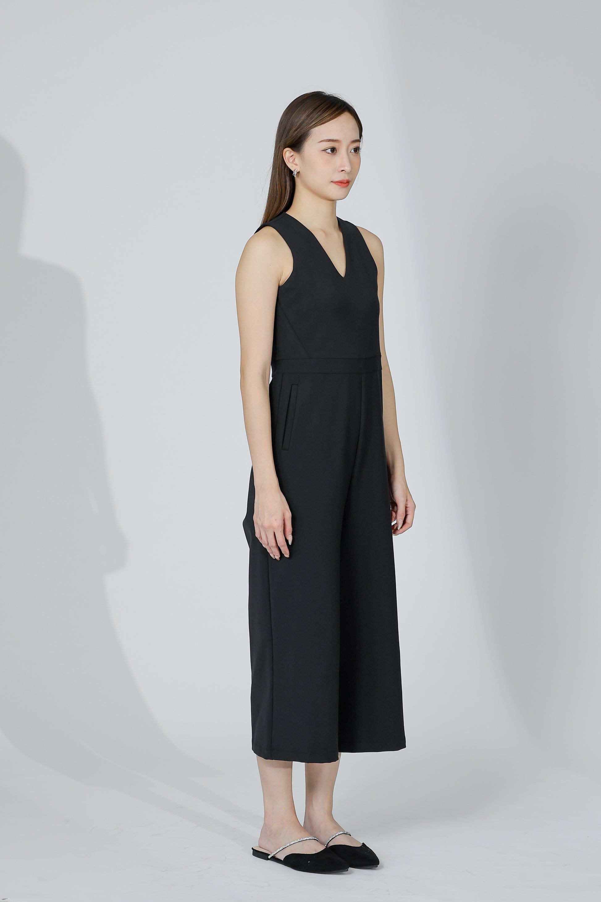 Devon V-Neck Romper - Black