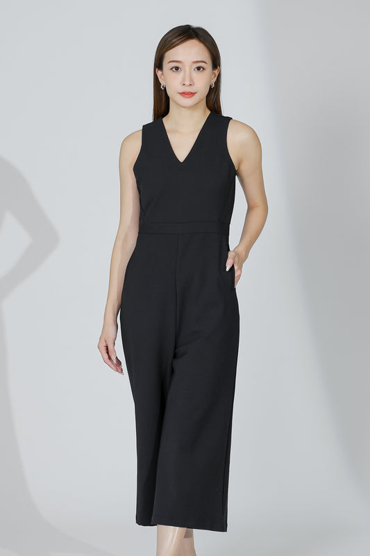 Devon V-Neck Romper - Black