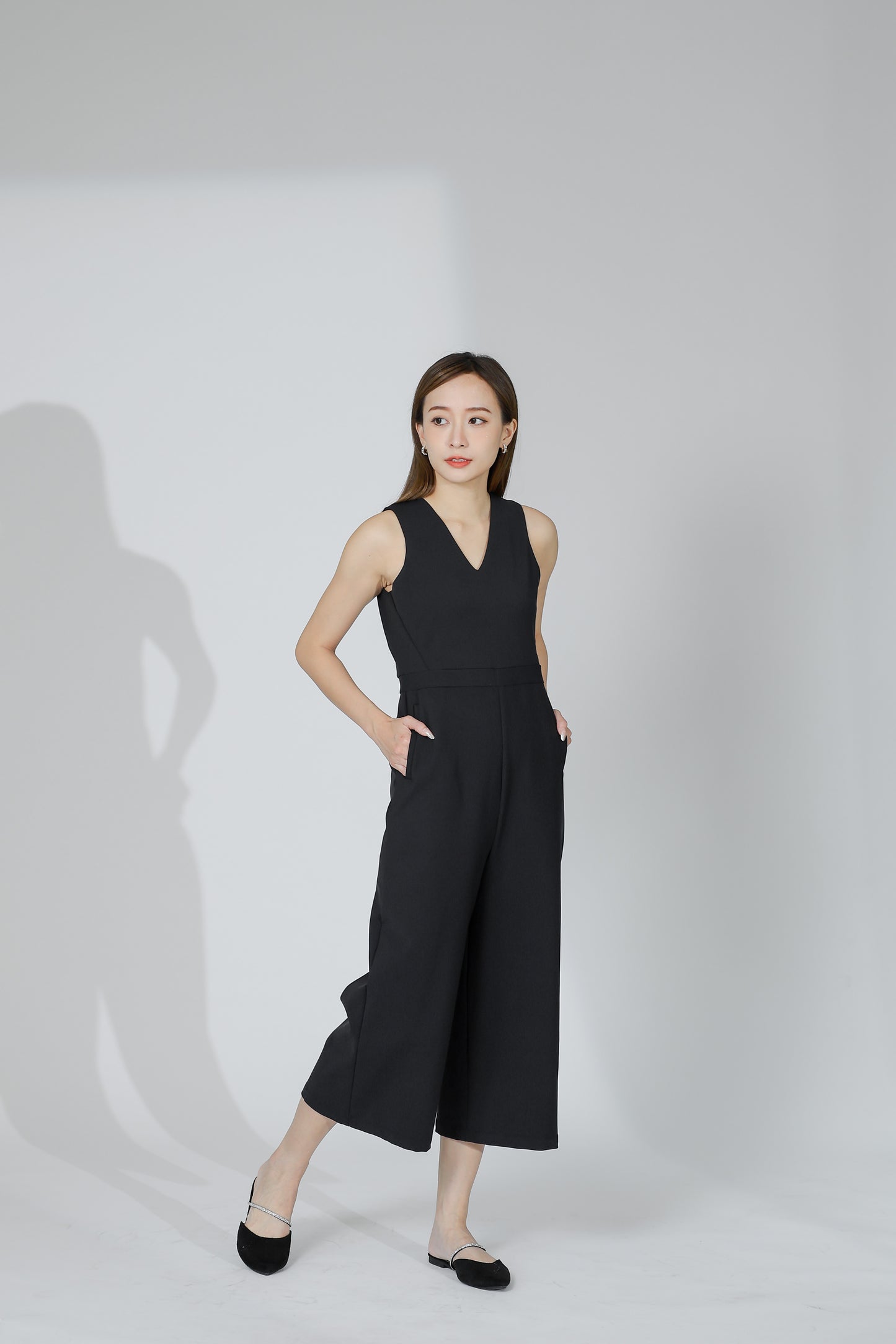 Devon V-Neck Romper - Black