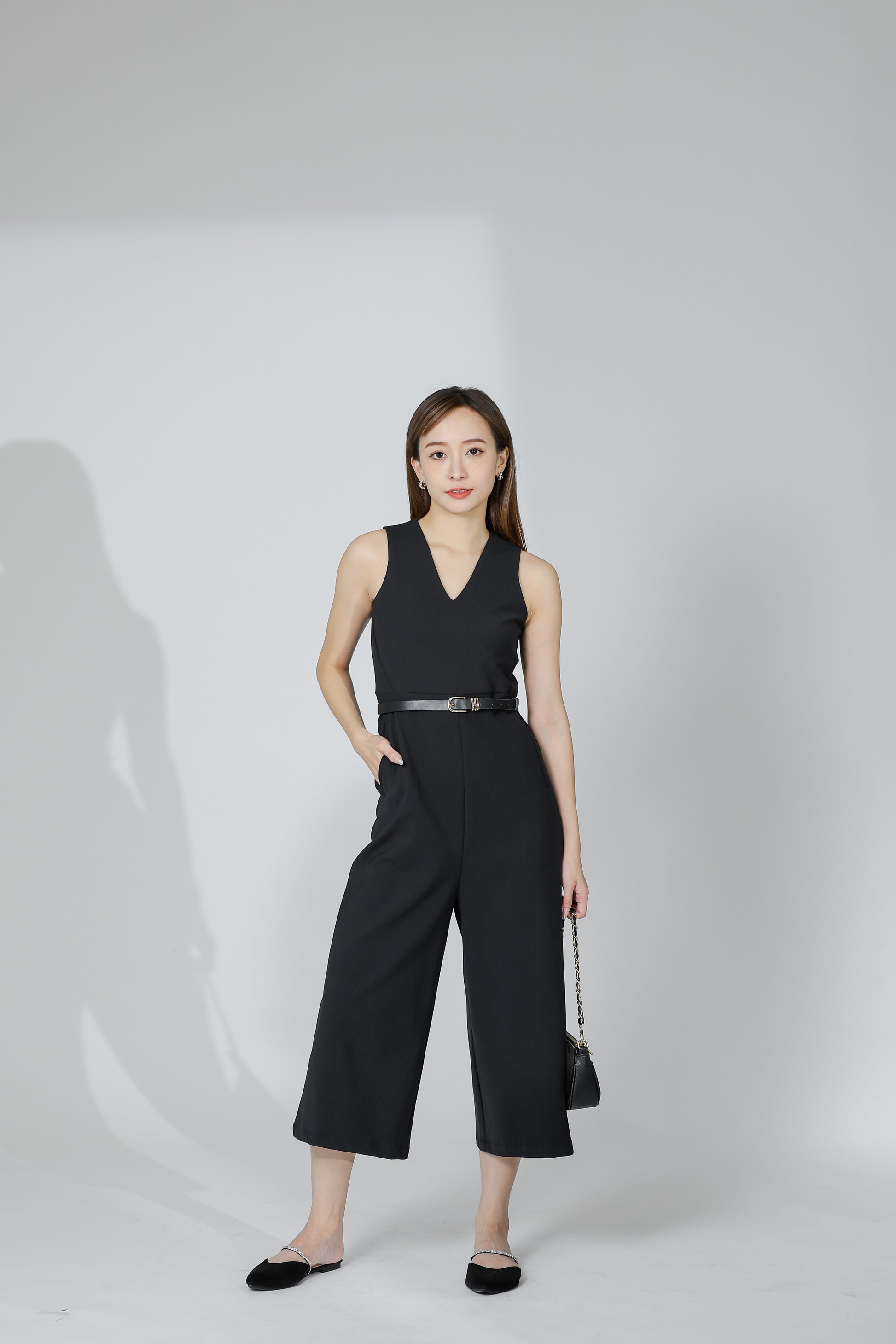 Devon V-Neck Romper - Black