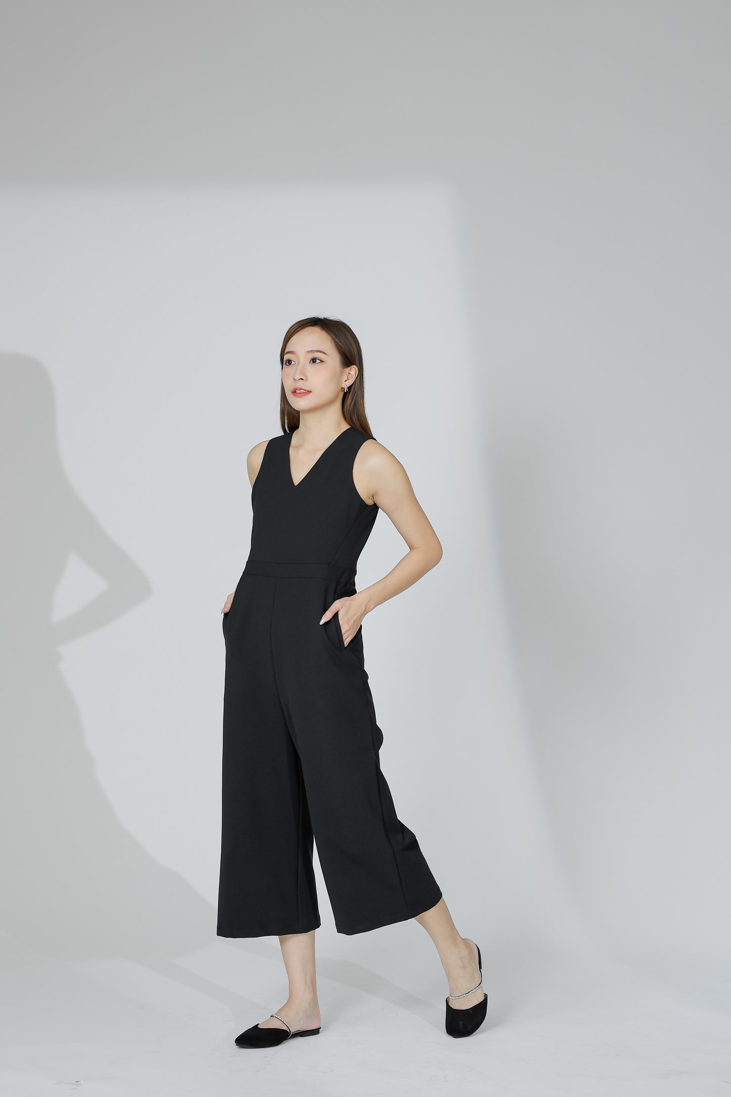 Devon V-Neck Romper - Black