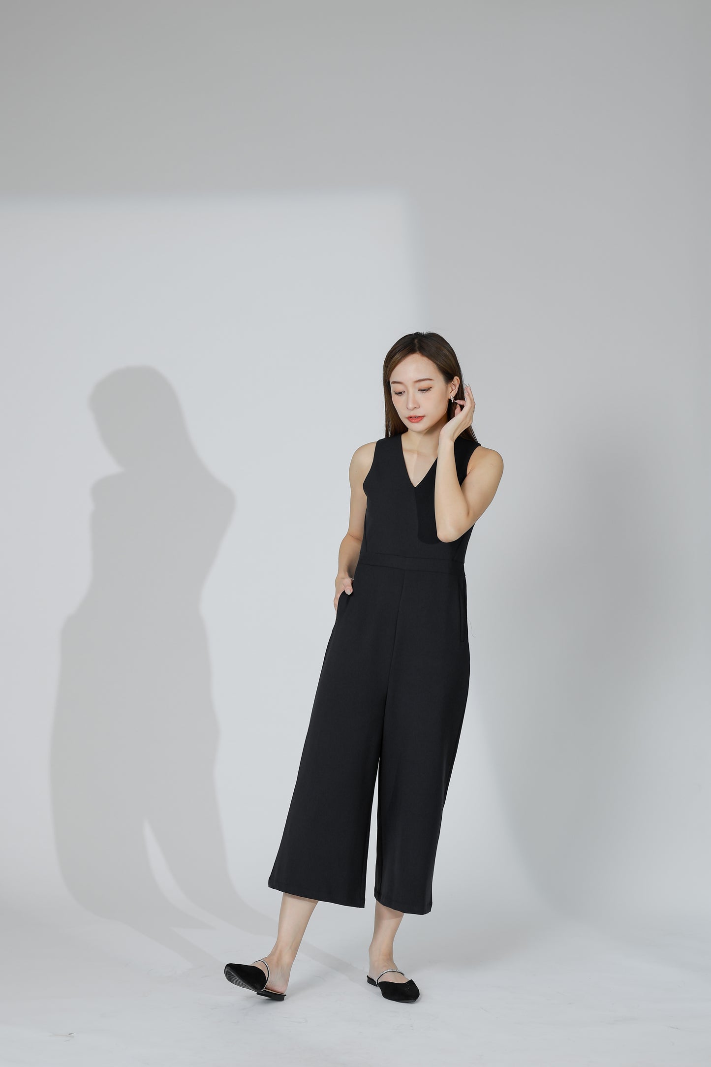 Devon V-Neck Romper - Black