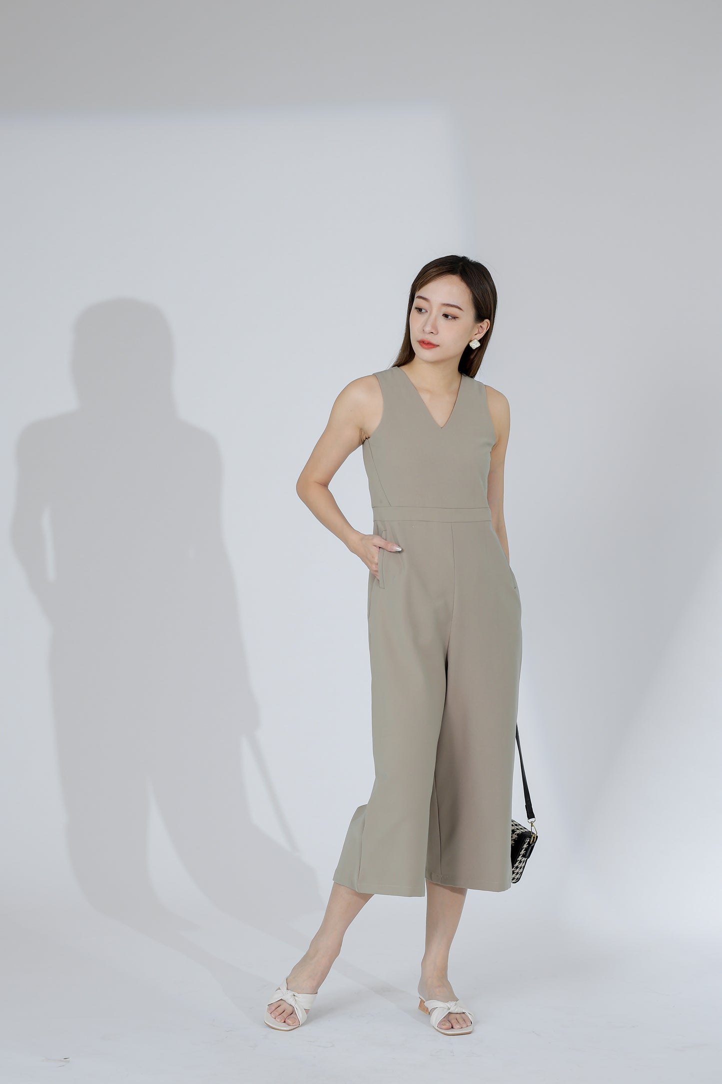 Devon V-Neck Romper - Khaki