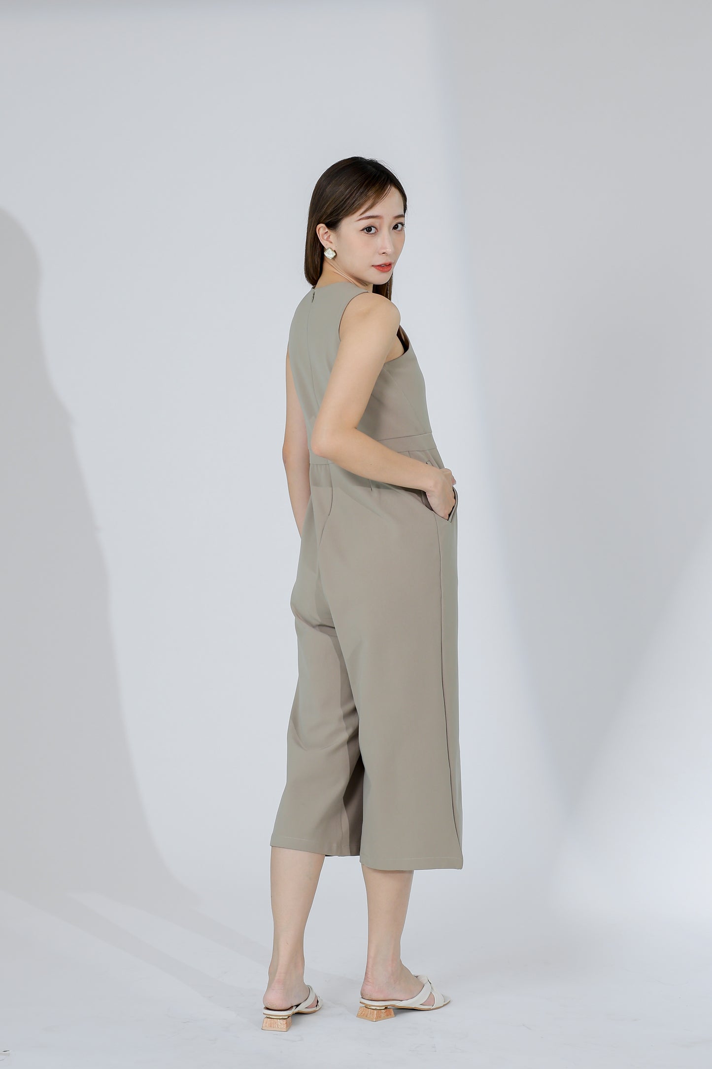 Devon V-Neck Romper - Khaki