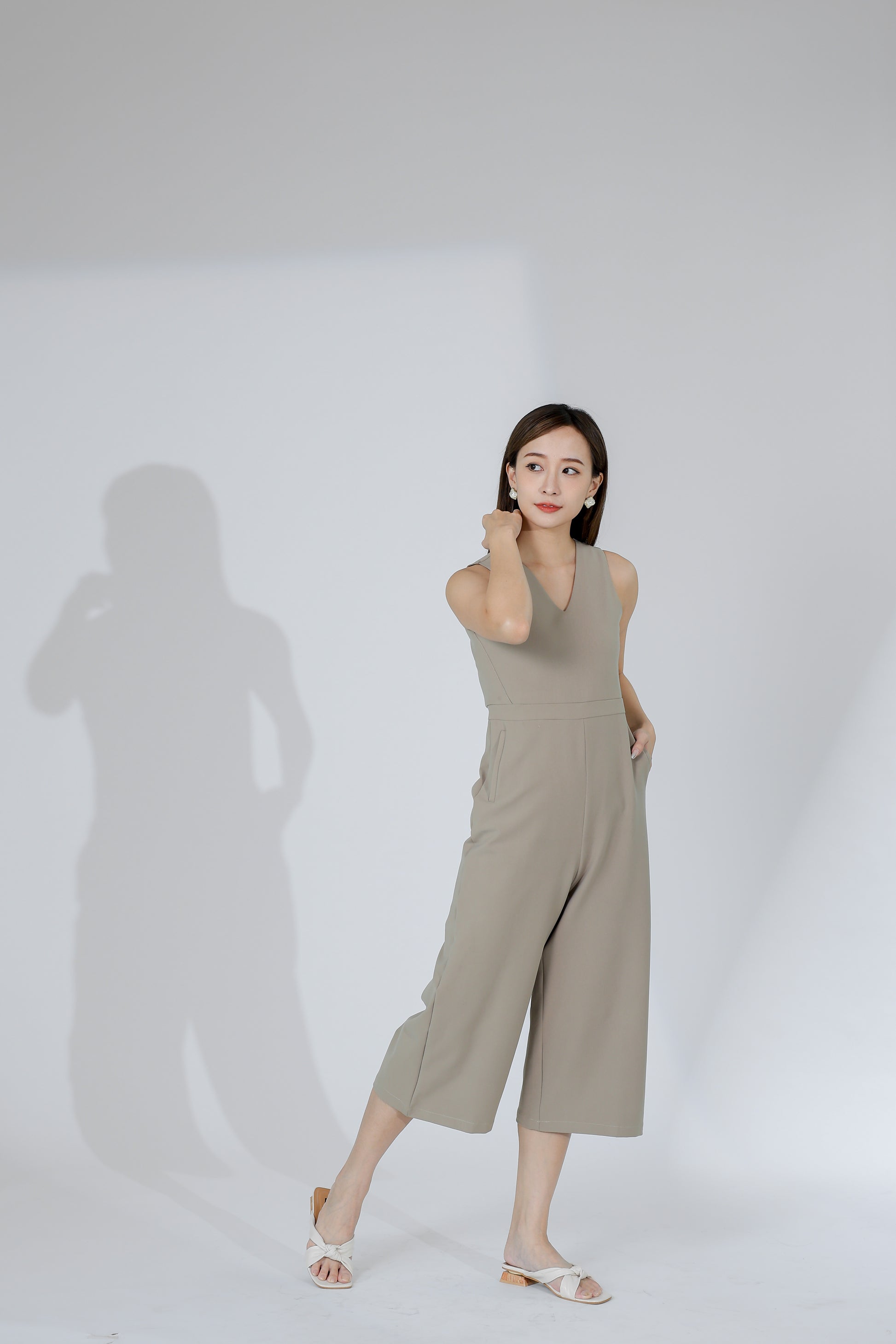 Devon V-Neck Romper - Khaki
