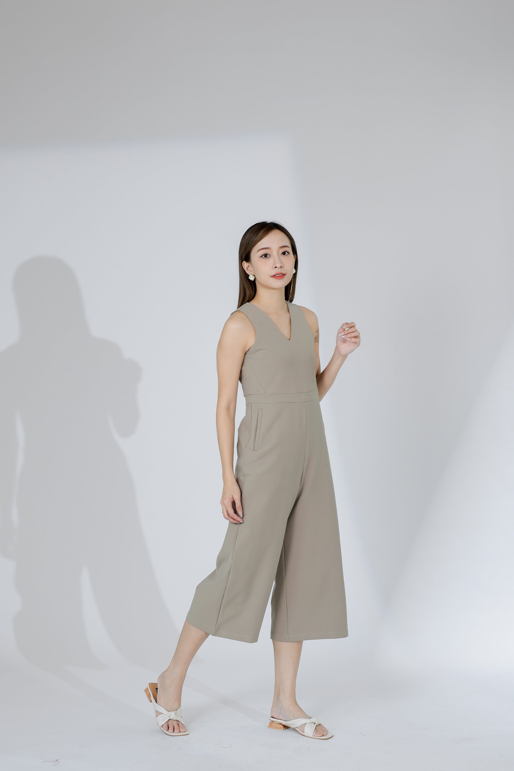 Devon V-Neck Romper - Khaki