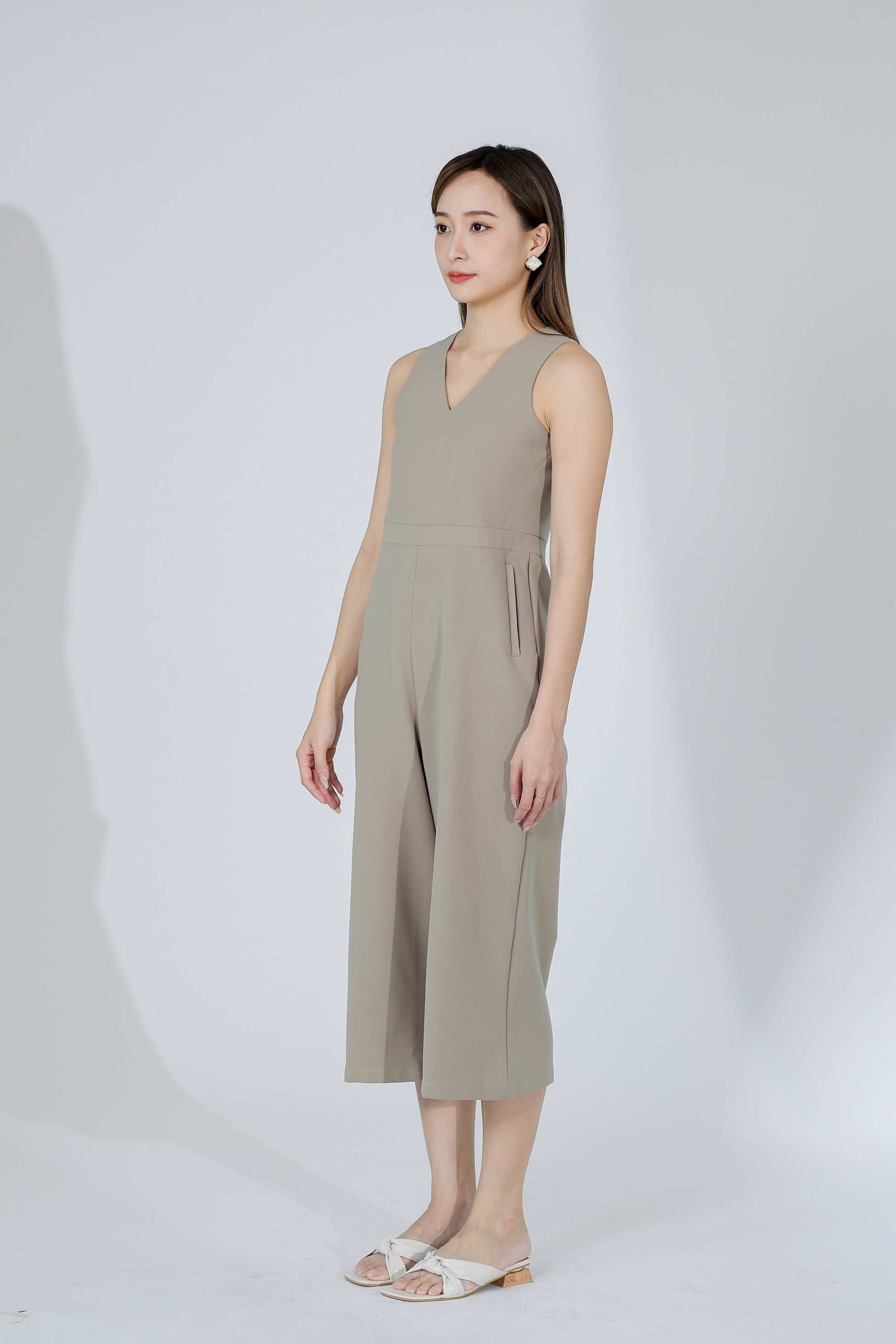 Devon V-Neck Romper - Khaki