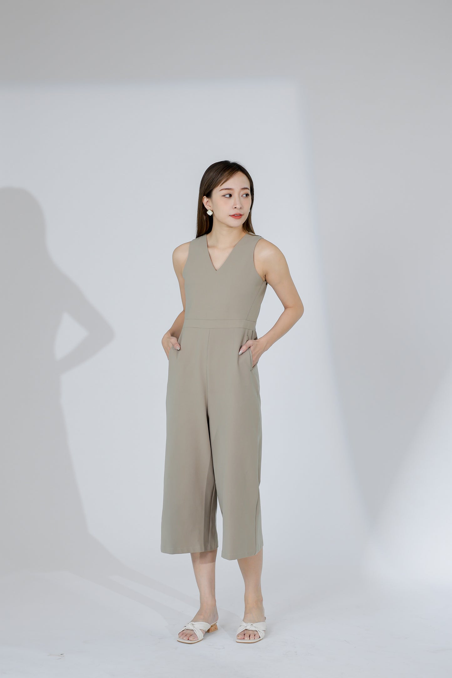 Devon V-Neck Romper - Khaki