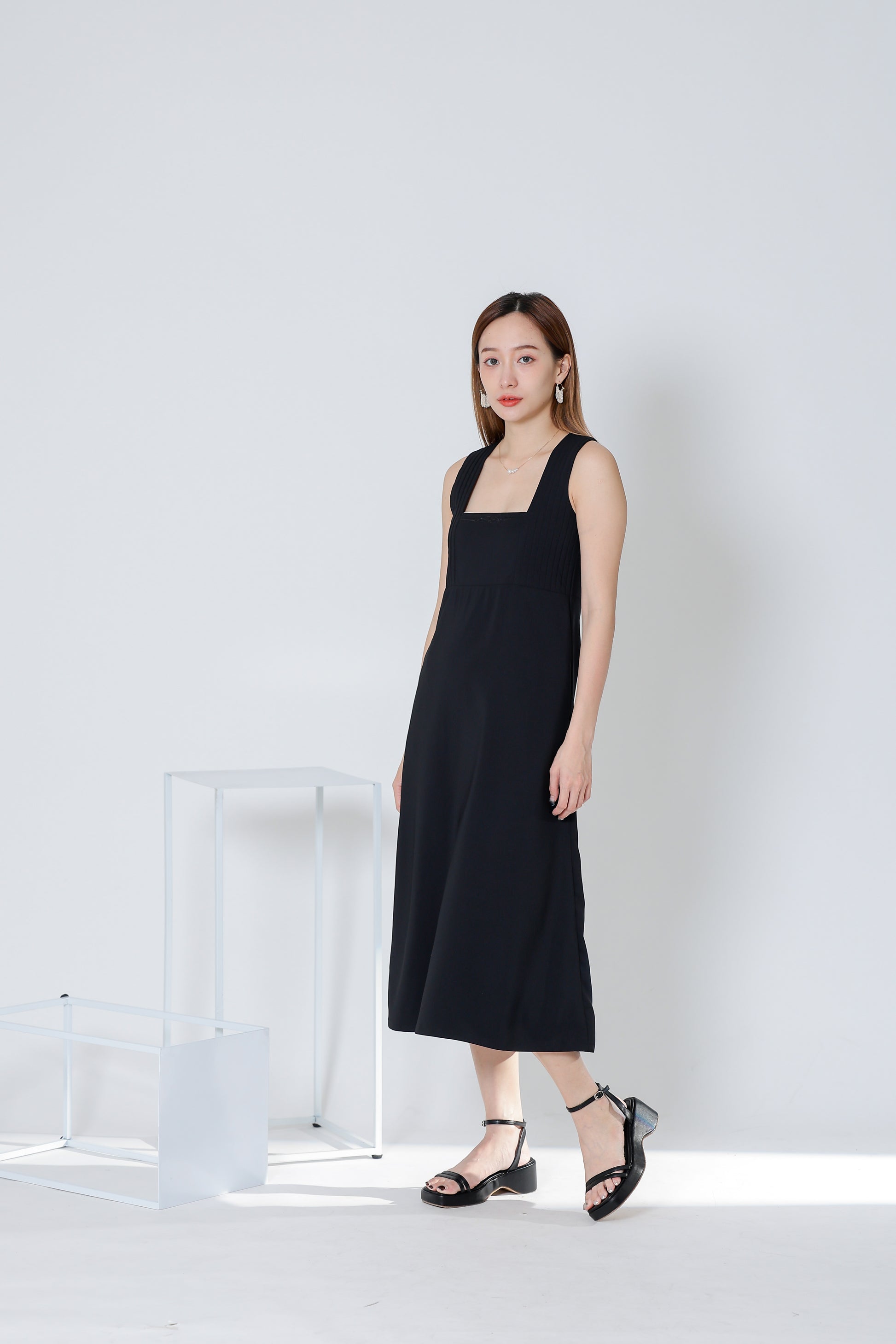Diane Square Neck Midi Dress - Black