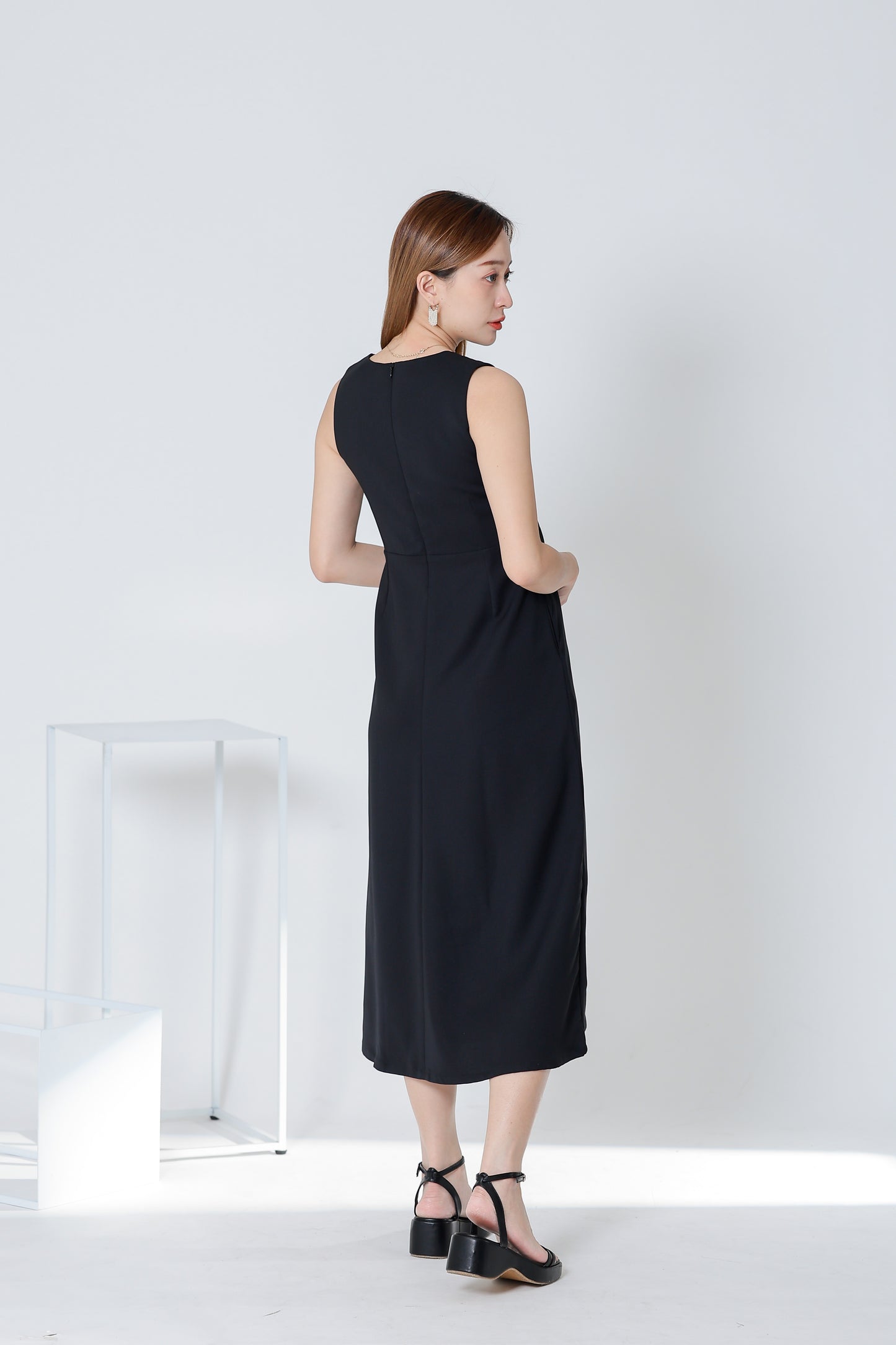 Diane Square Neck Midi Dress - Black