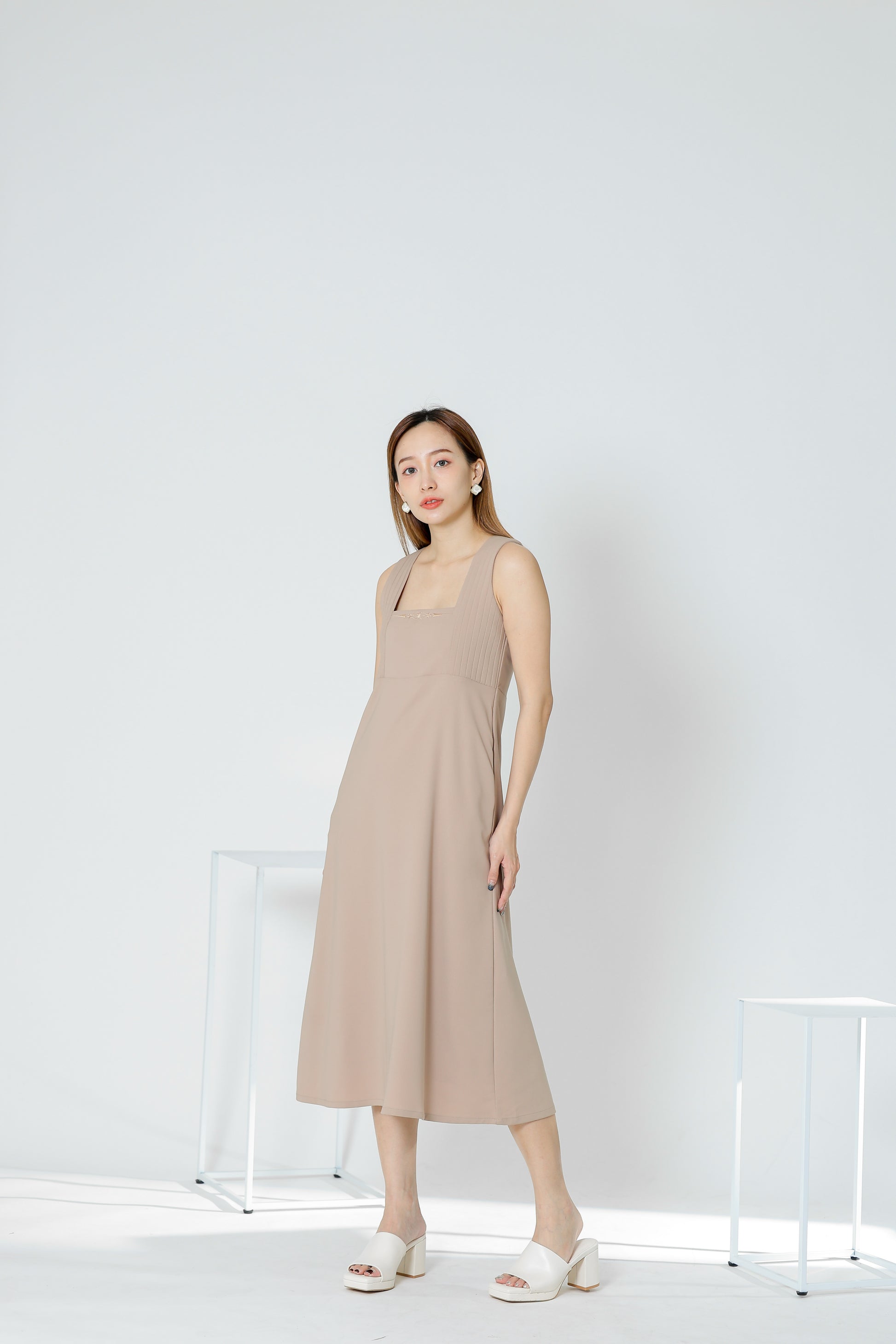 Diane Square Neck Midi Dress - Khaki