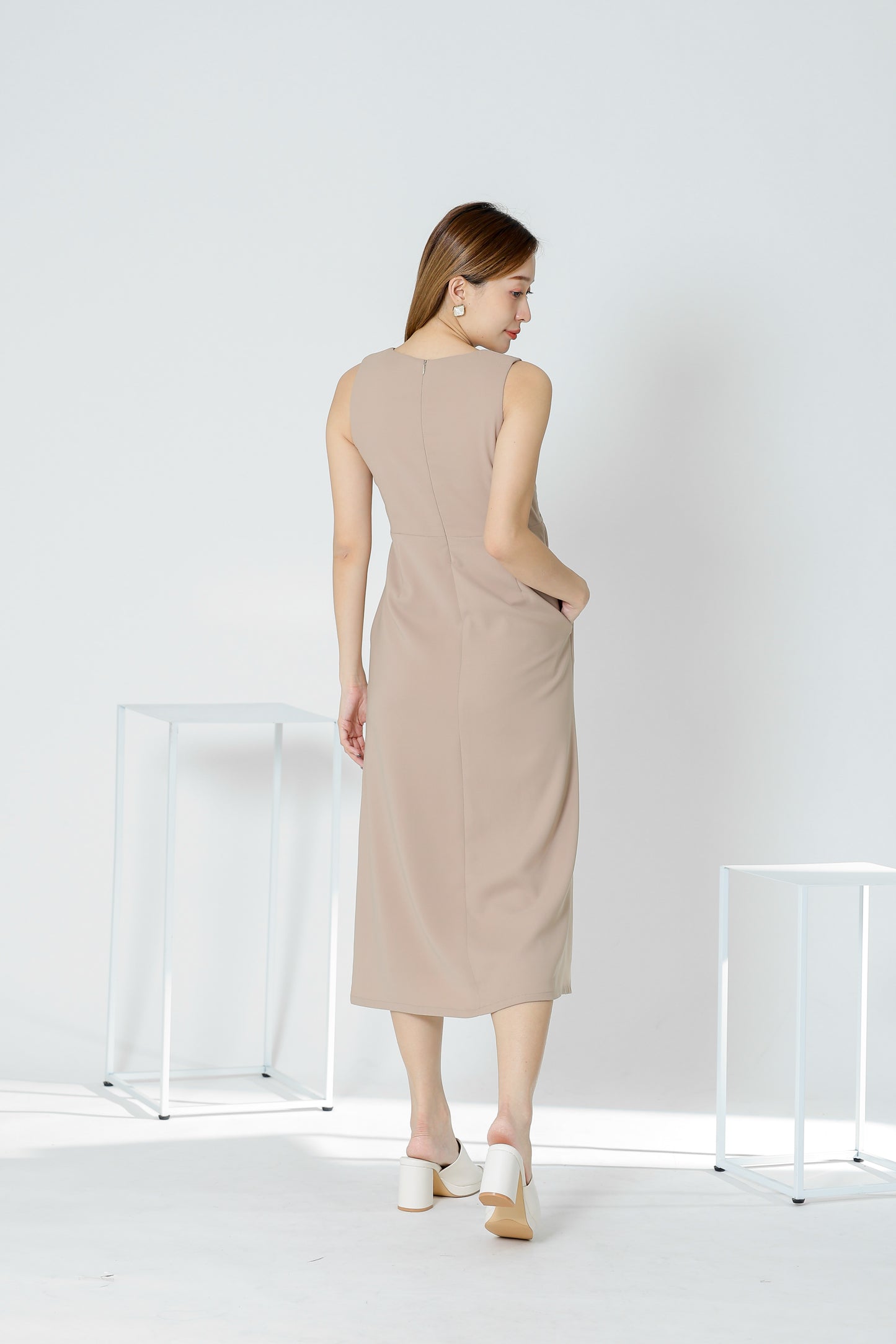 Diane Square Neck Midi Dress - Khaki