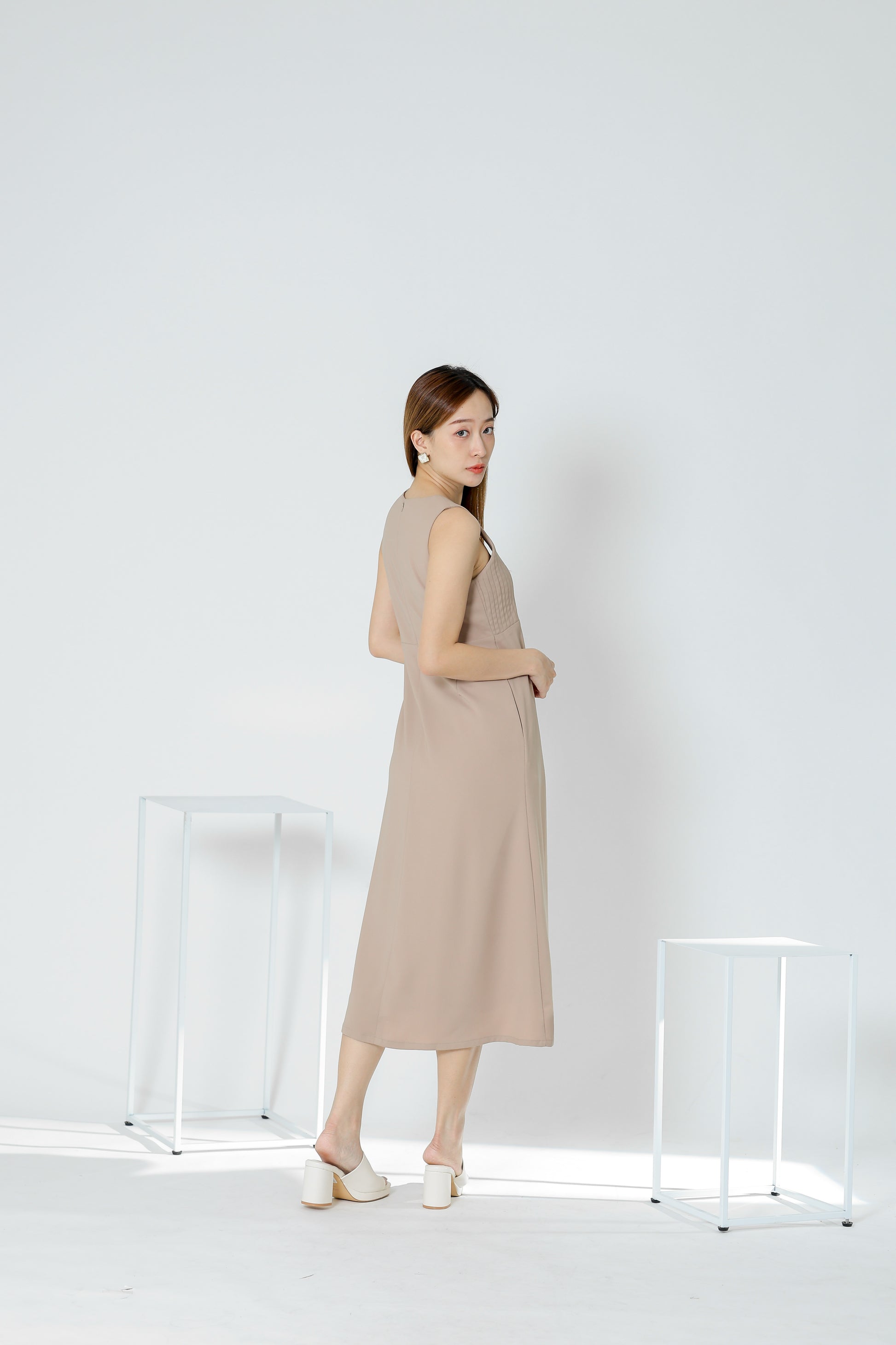 Diane Square Neck Midi Dress - Khaki