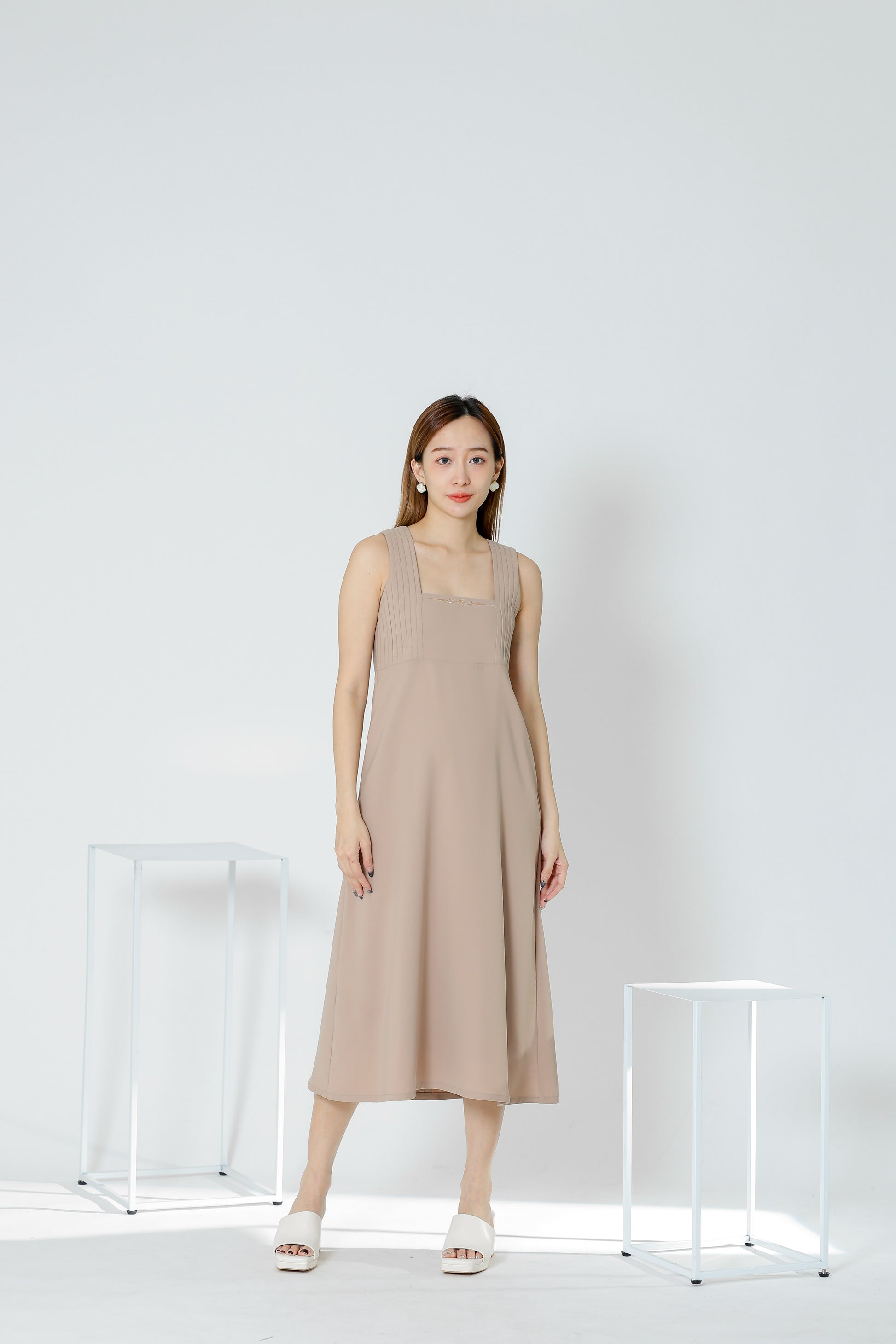 Diane Square Neck Midi Dress - Khaki