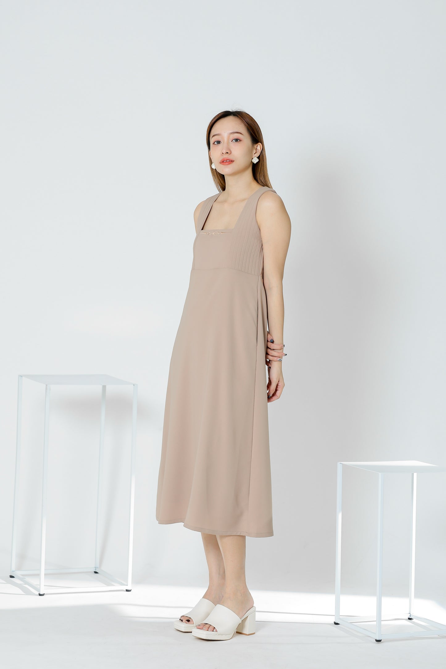 Diane Square Neck Midi Dress - Khaki