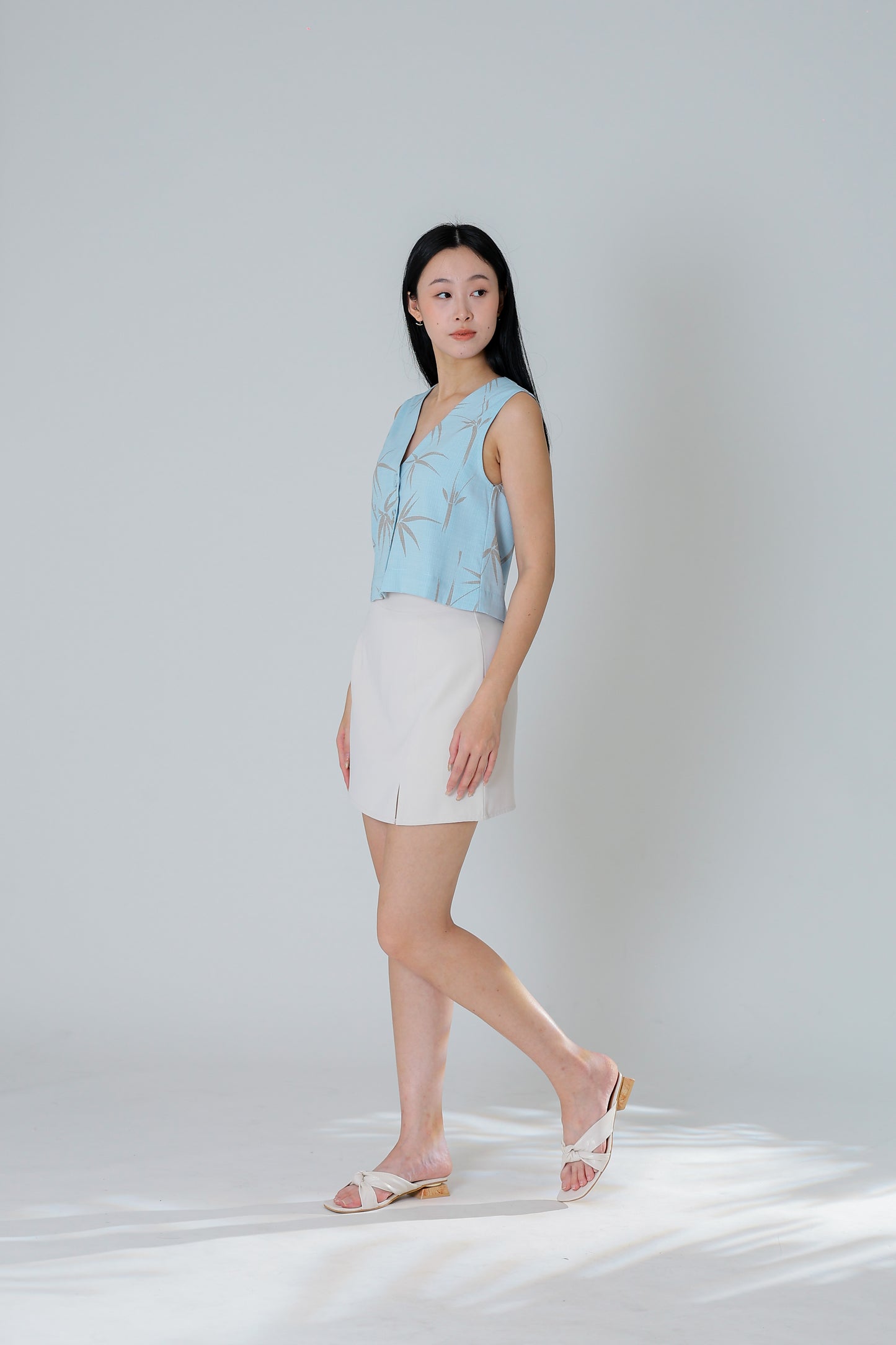 Drika V Neck Printed Top - Bamboo