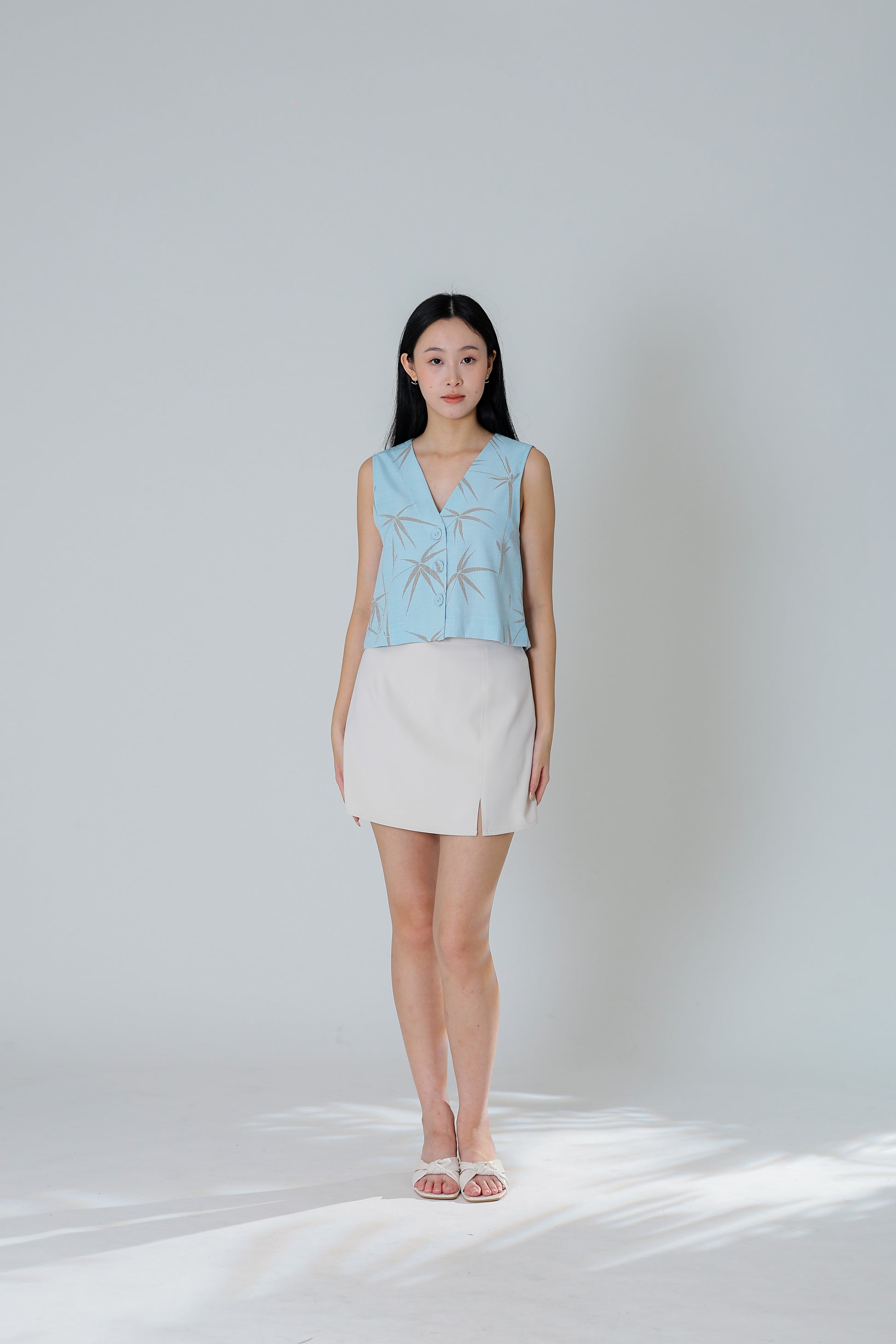 Drika V Neck Printed Top - Bamboo