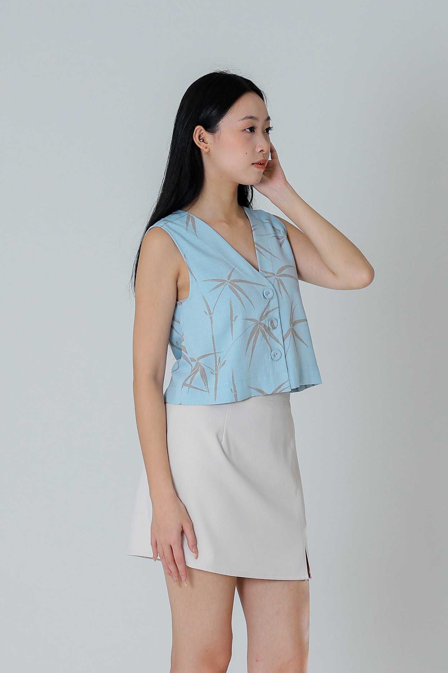 Drika V Neck Printed Top - Bamboo