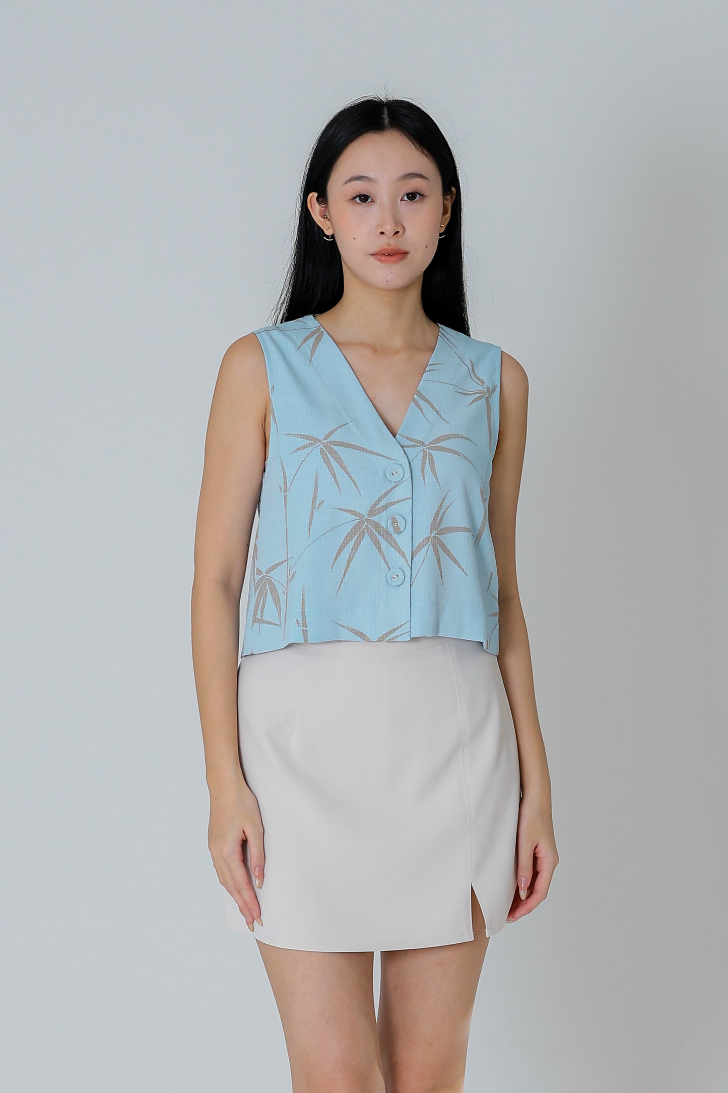 Drika V Neck Printed Top - Bamboo
