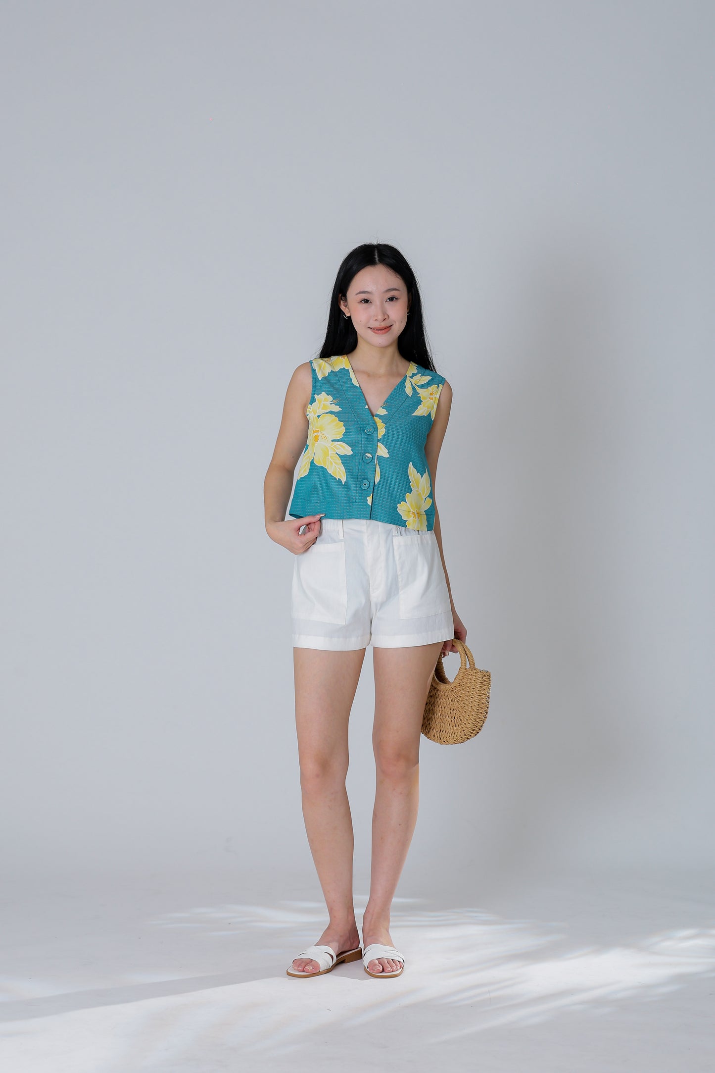 Drika V Neck Printed Top - Teal