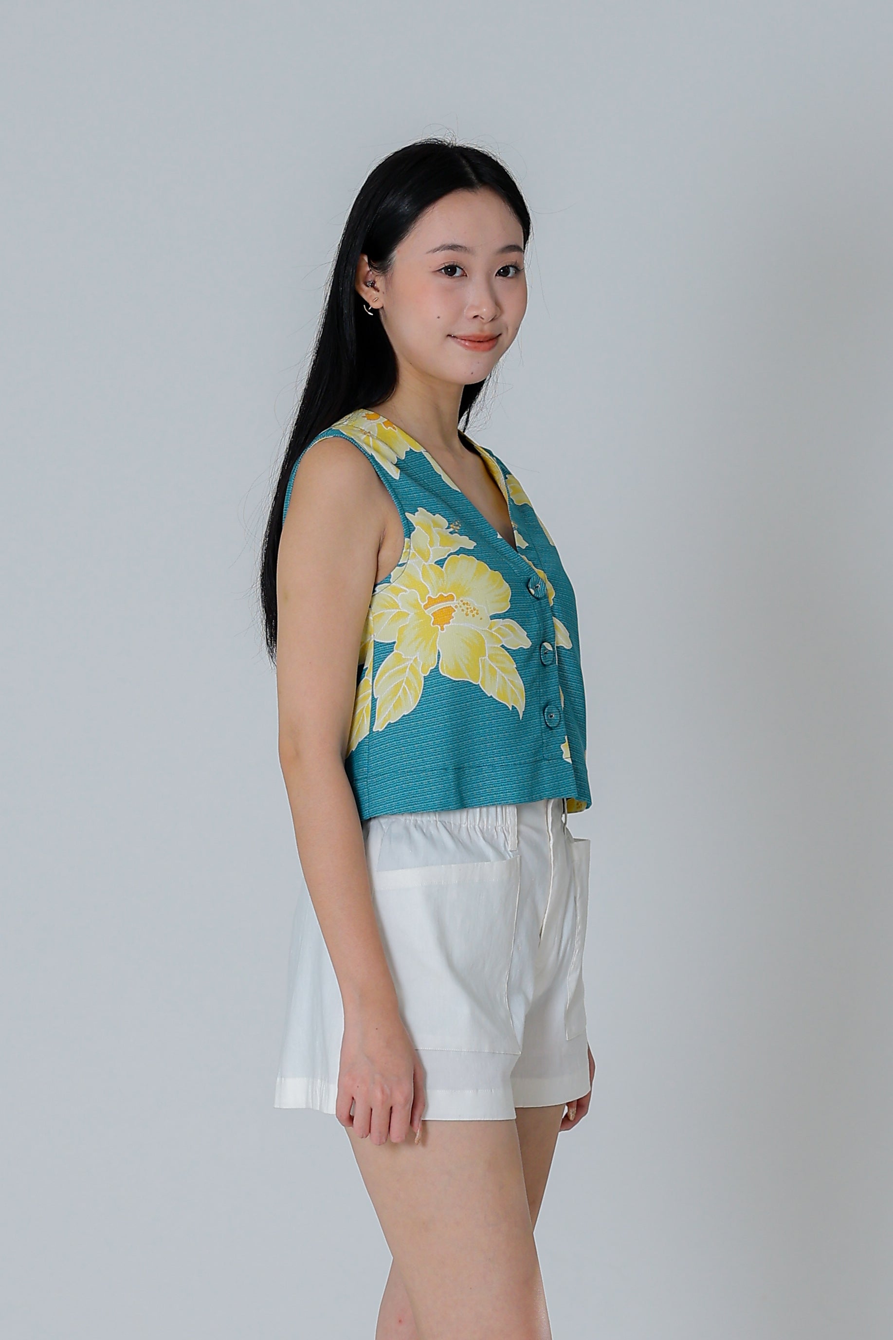 Drika V Neck Printed Top - Teal